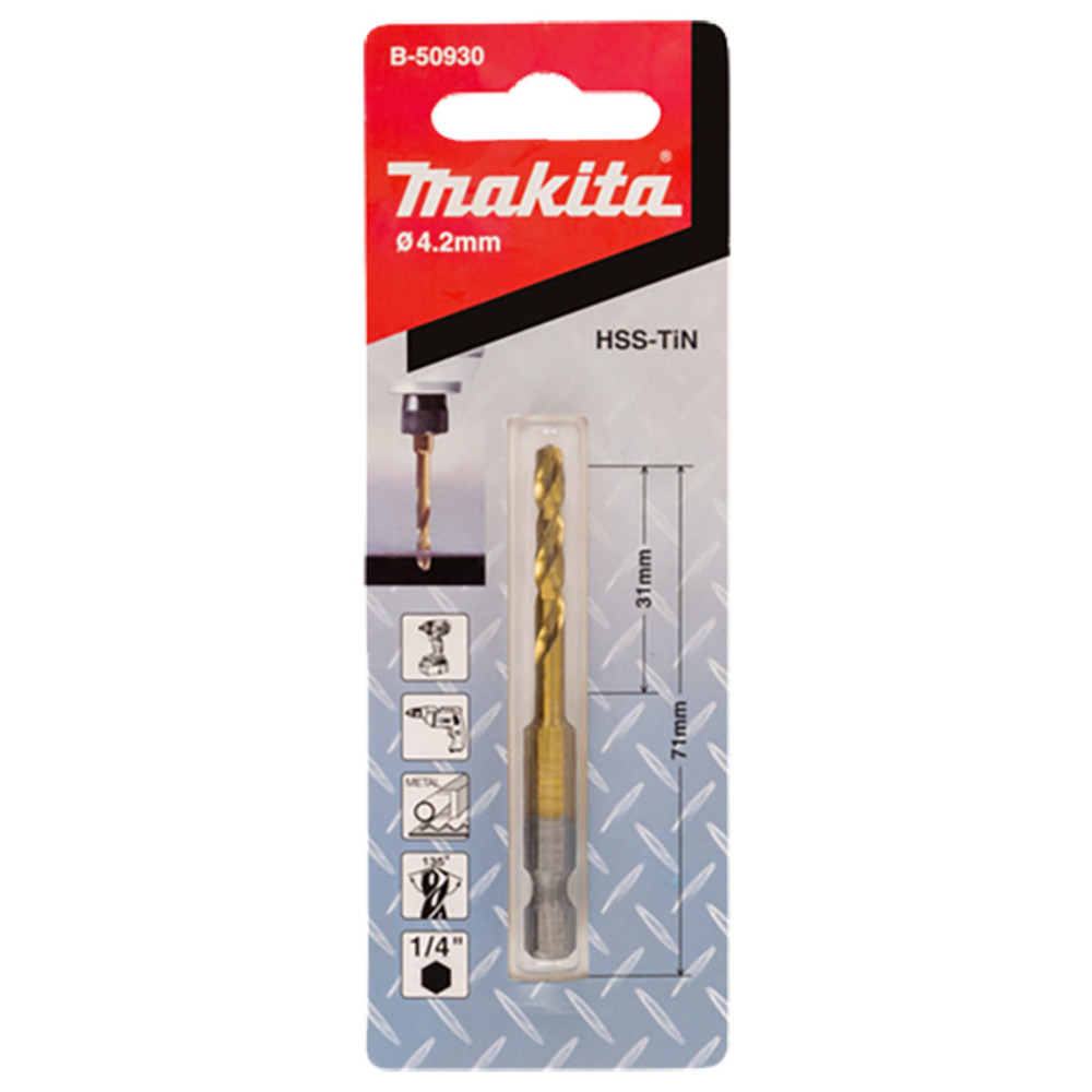 Forets courts à métaux HSS-TiN, emmanchement hexa 1/4'' Makita