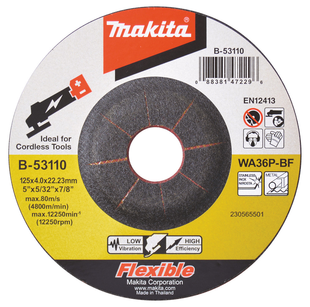 Meule à ébarber flexible pour métal et inox, pour meuleuses d'angle à batterie Makita