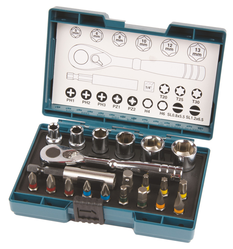 Coffret Fixation Clé à cliquet + 20 Accessoires Makita