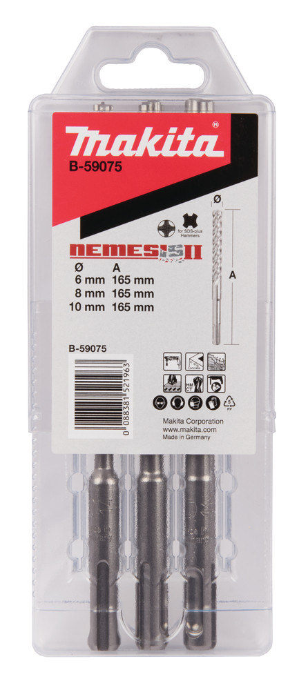 Coffret 3 Forets SDS-Plus 4 taillants TCT NEMESIS II Makita