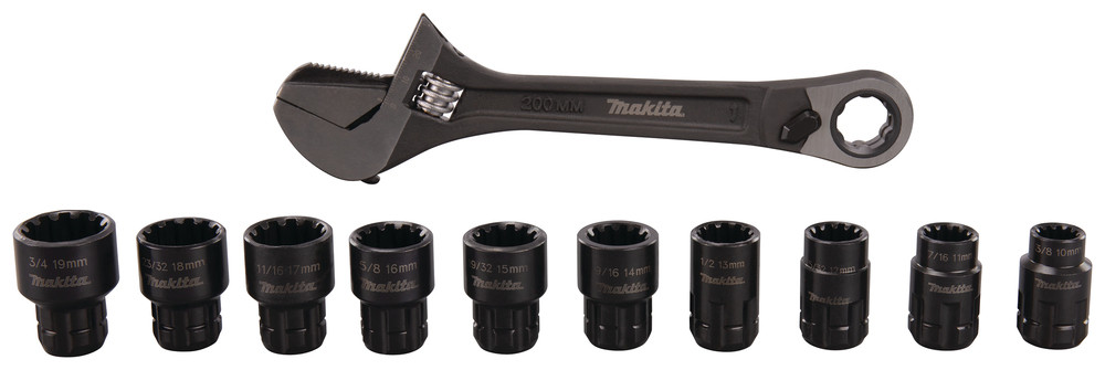 Clé à molette multifonction avec 10 douilles multi-empreintes Makita