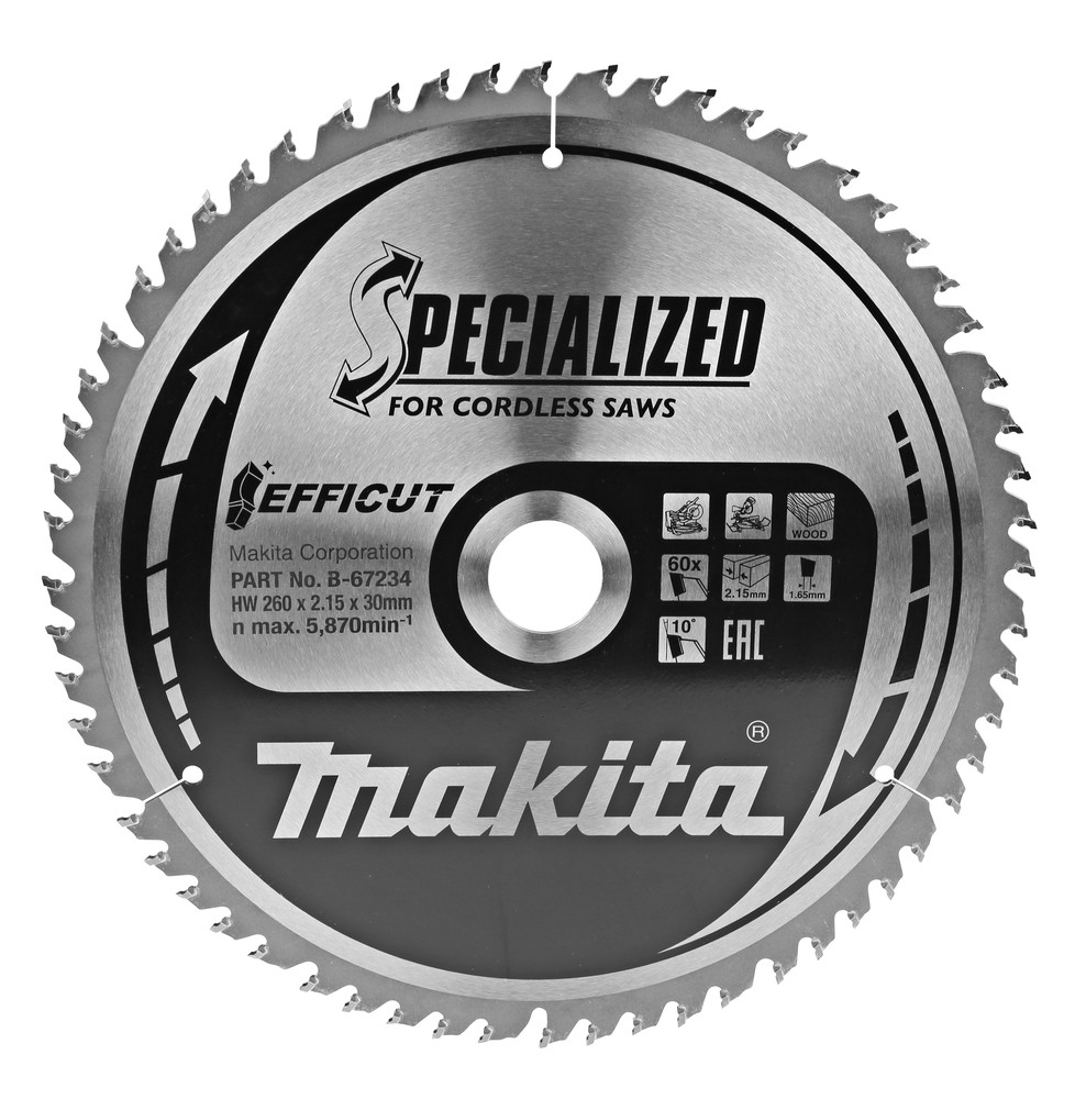 Lame de scie circulaire, T.C.T Efficut, 260 x 30 mm, 60 dents Makita