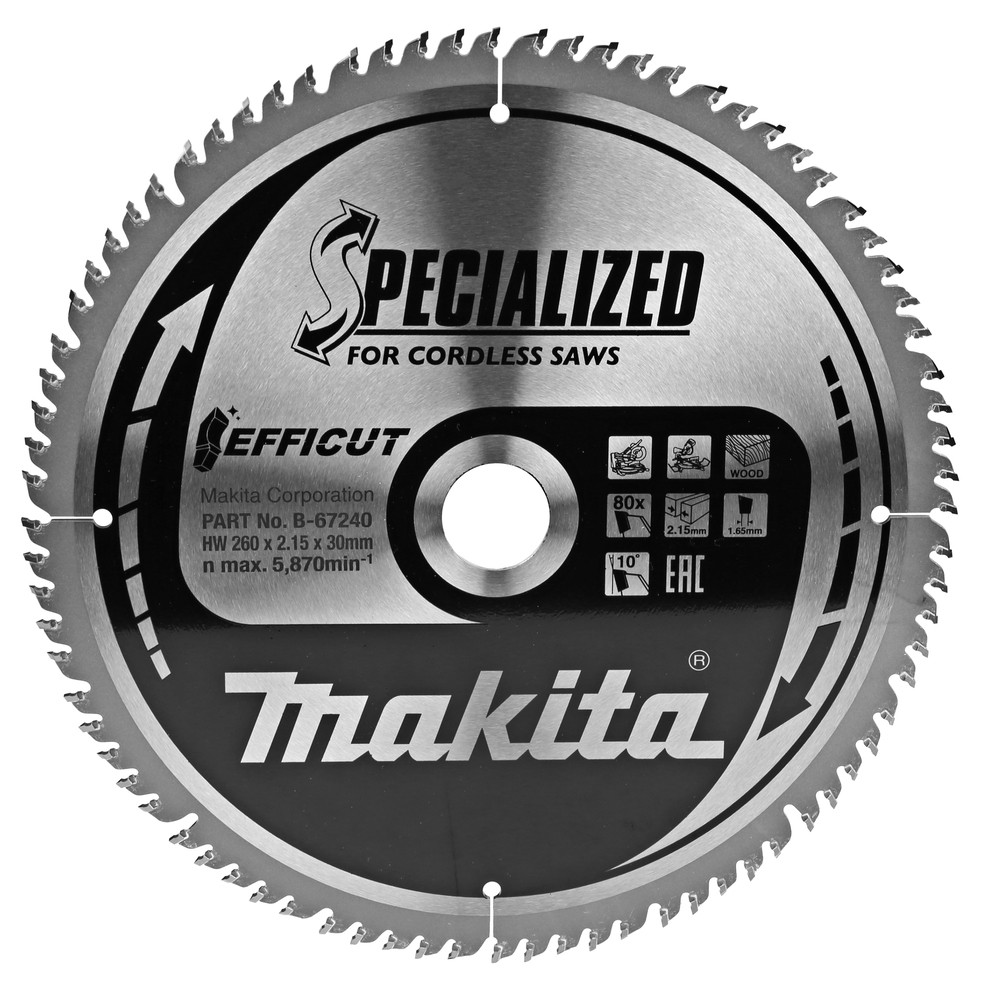 Lame de scie circulaire, T.C.T Efficut, 260 x 30 mm, 80 dents Makita