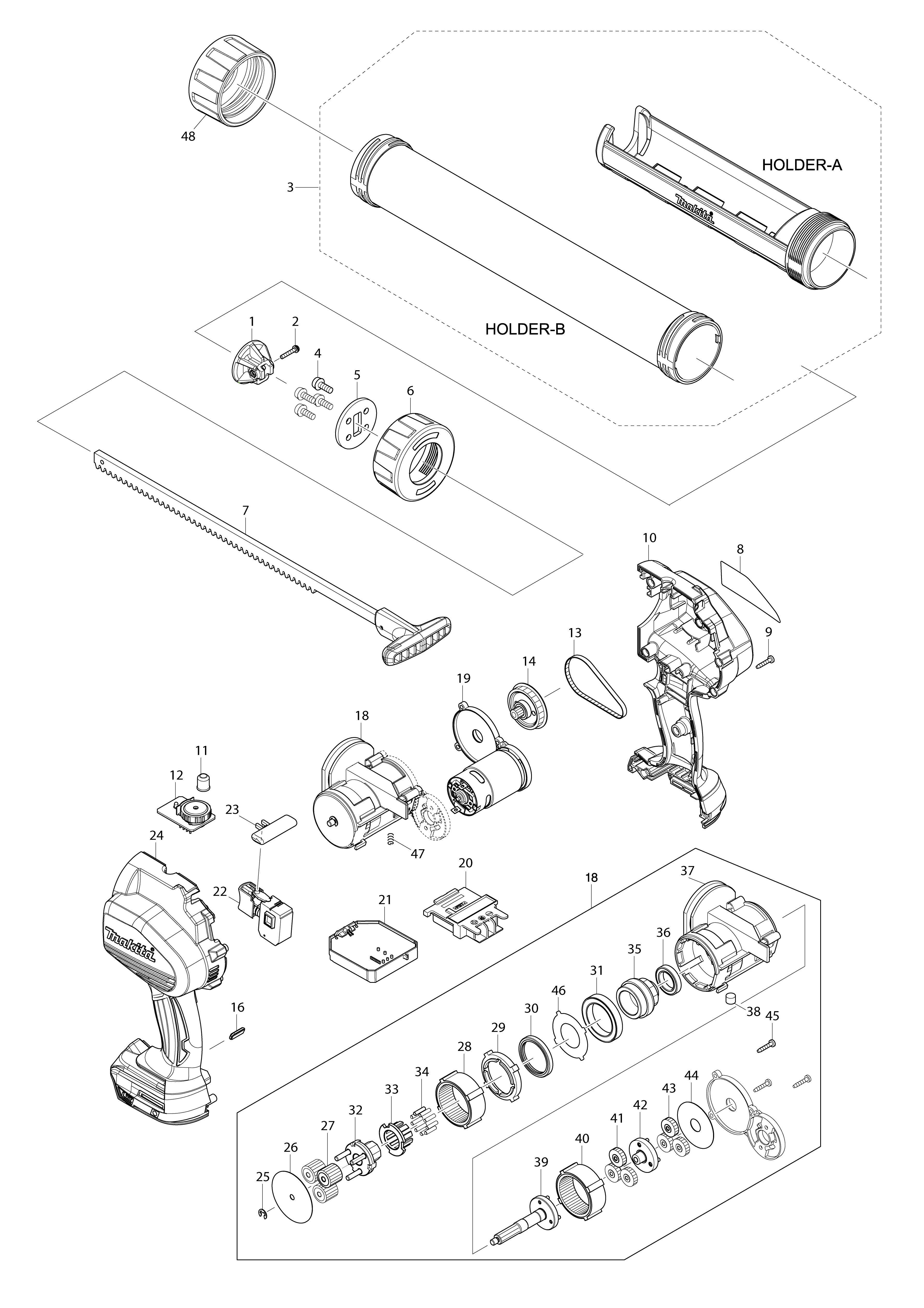 Vue éclatée Makita BCG180#01