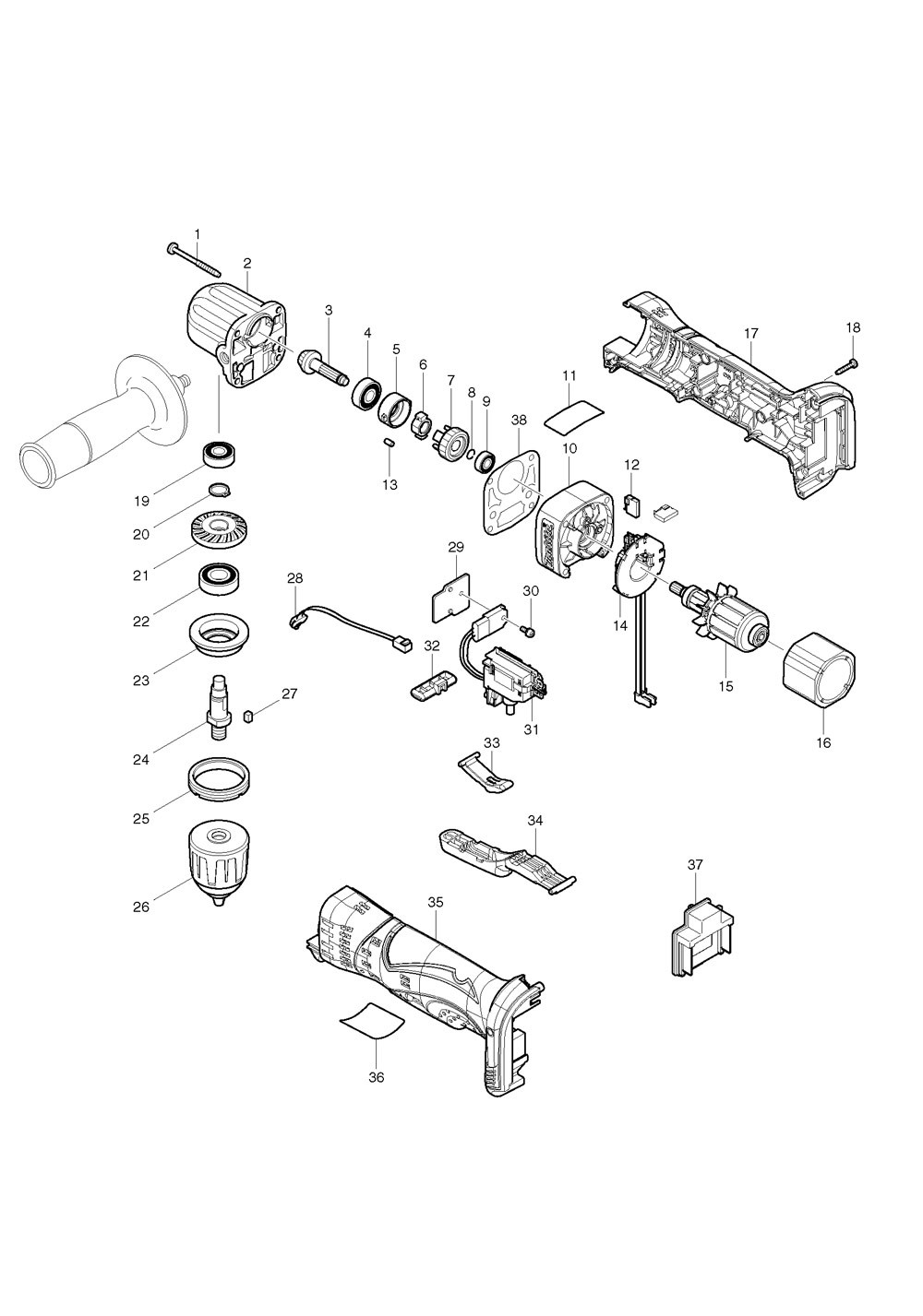 PIECES DETACHEES PERCEUSE VISSEUSE D'ANGLE  MAKITA BDA351RFJ