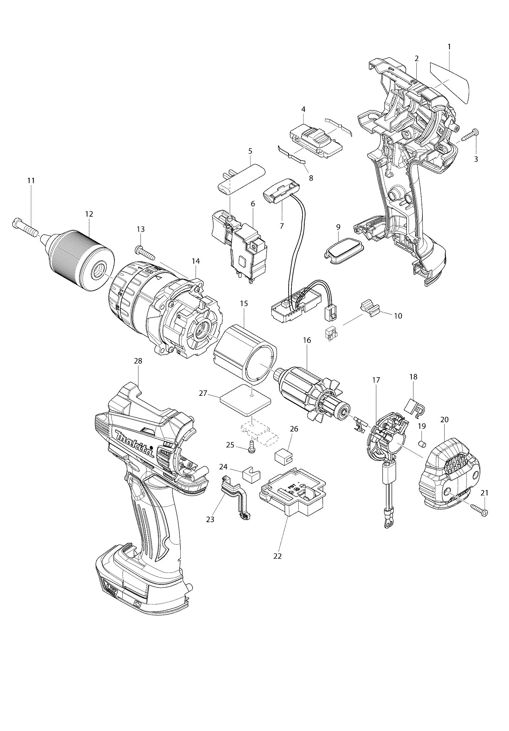 PIECES DETACHEES PERCEUSE VISSEUSE MAKITA BDF448RFJ