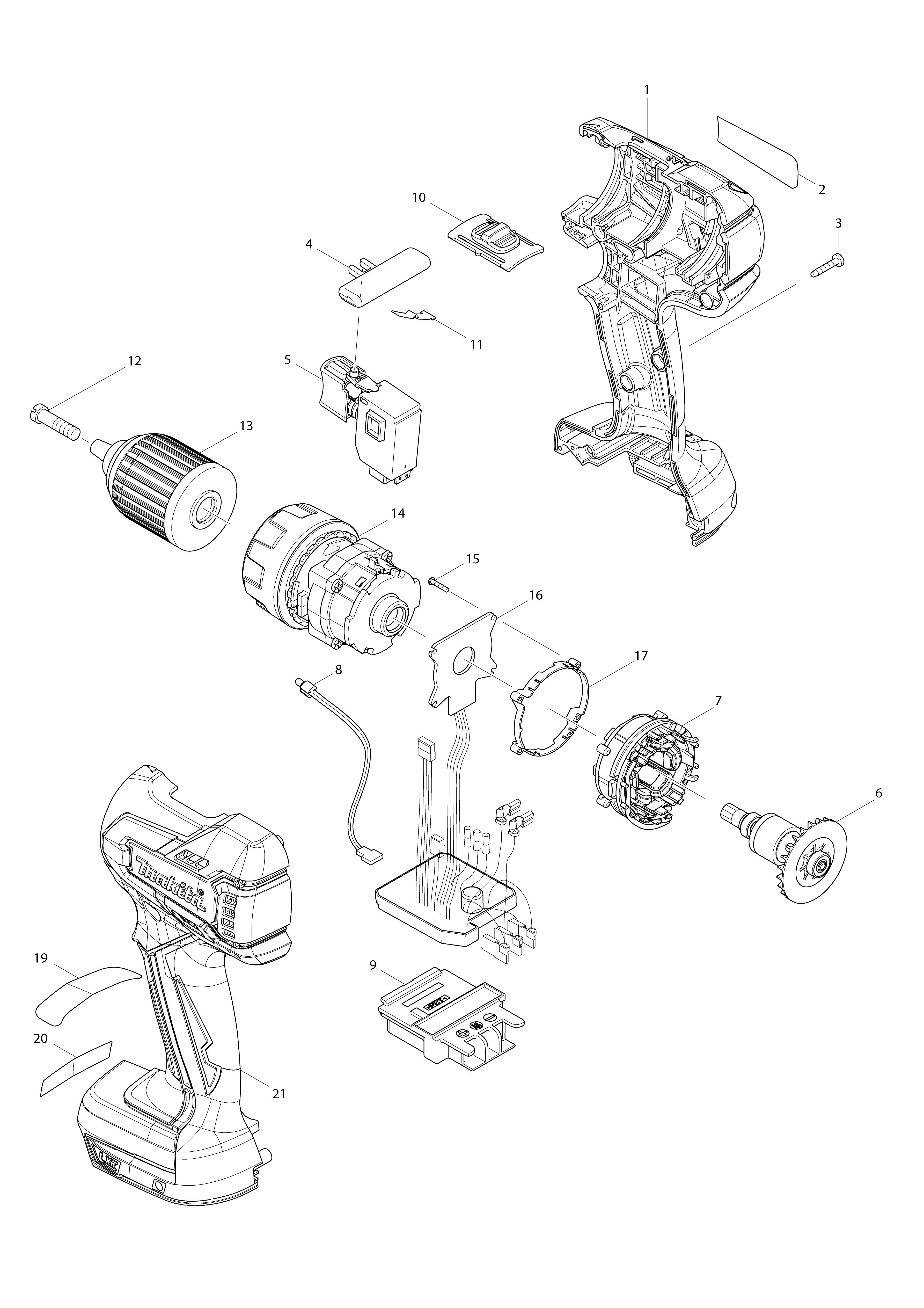 Vue éclatée Makita BDF459#01