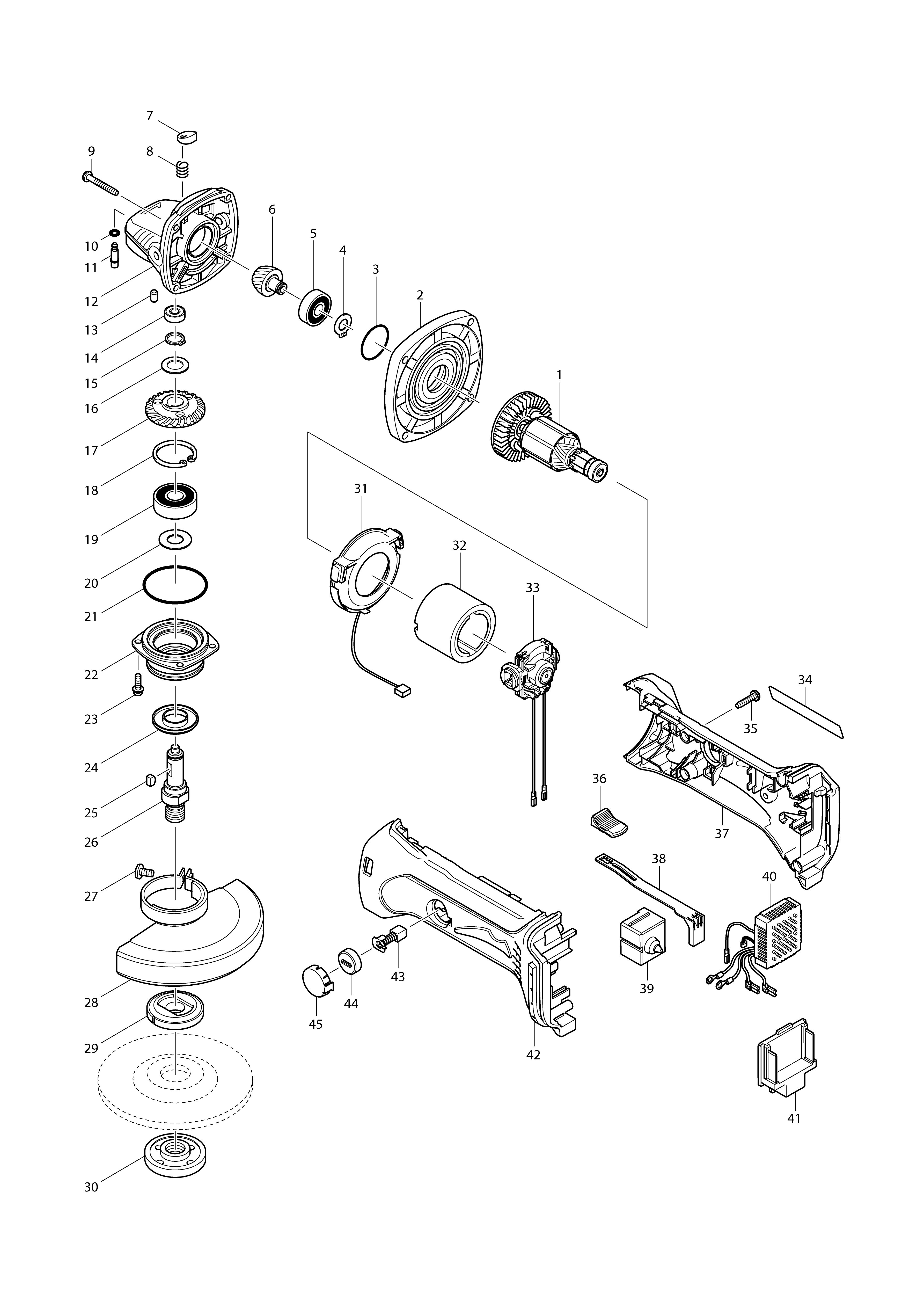 Vue éclatée Makita BGA452#01