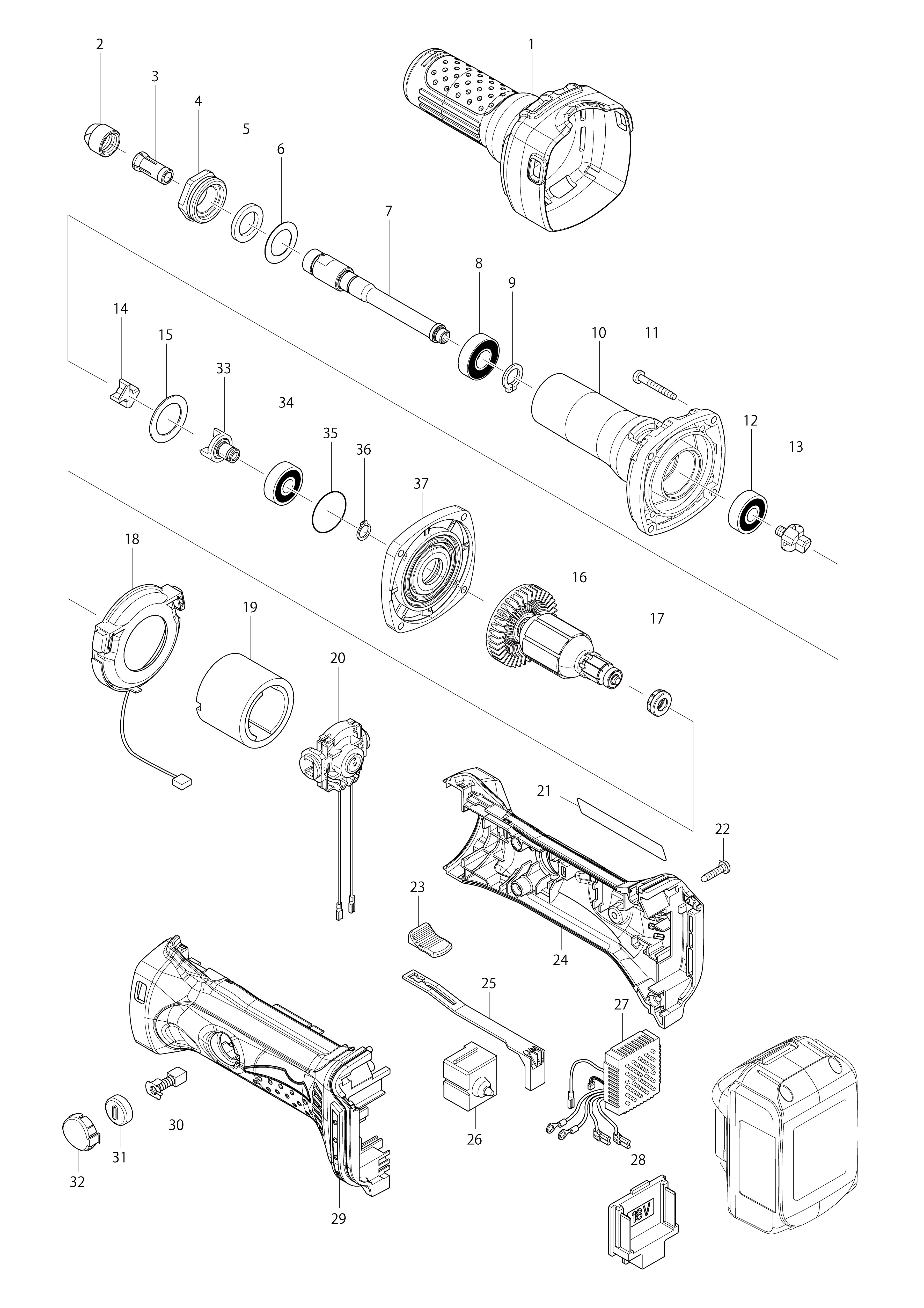 Vue éclatée Makita BGD800#01