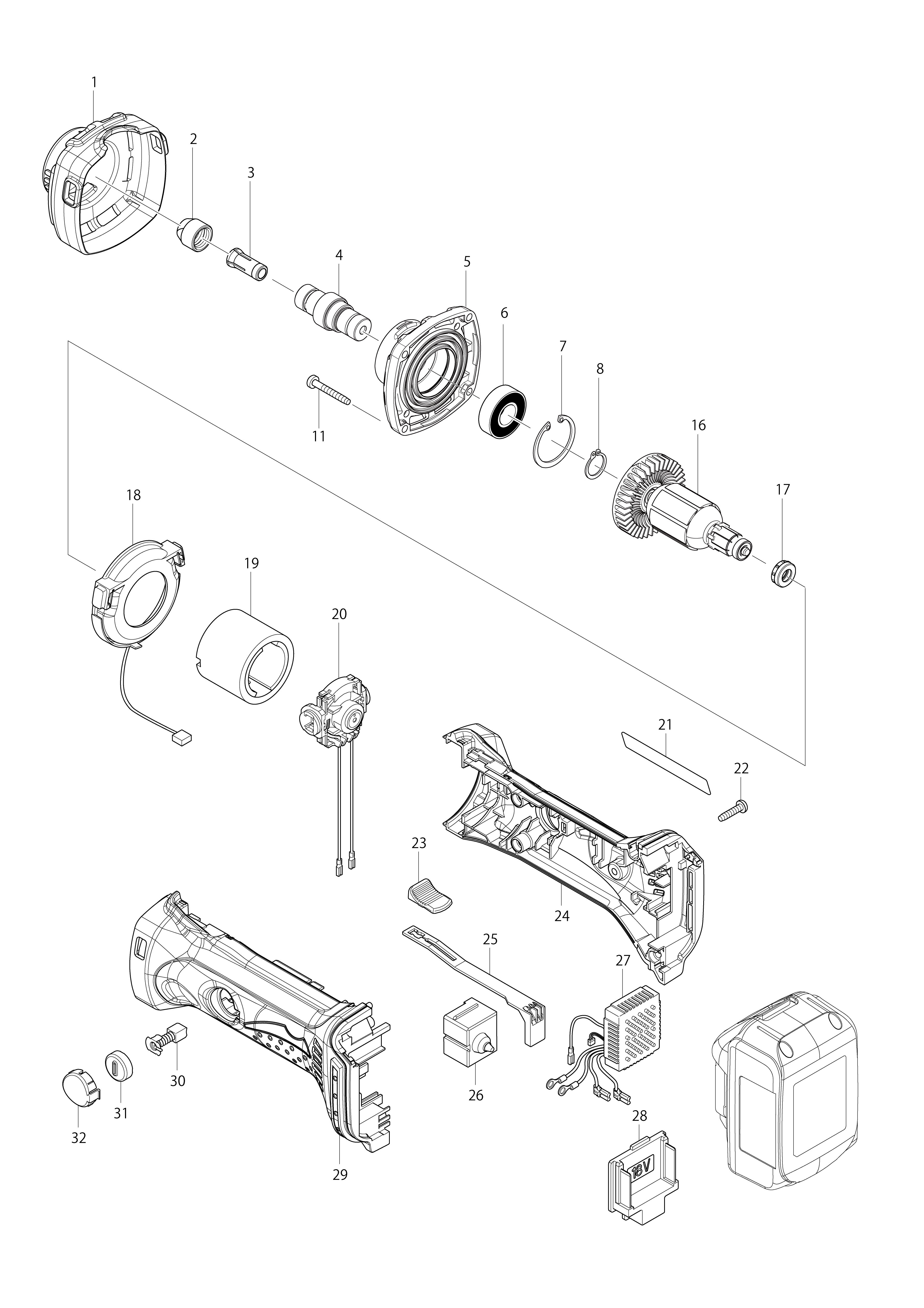 Vue éclatée Makita BGD801#01