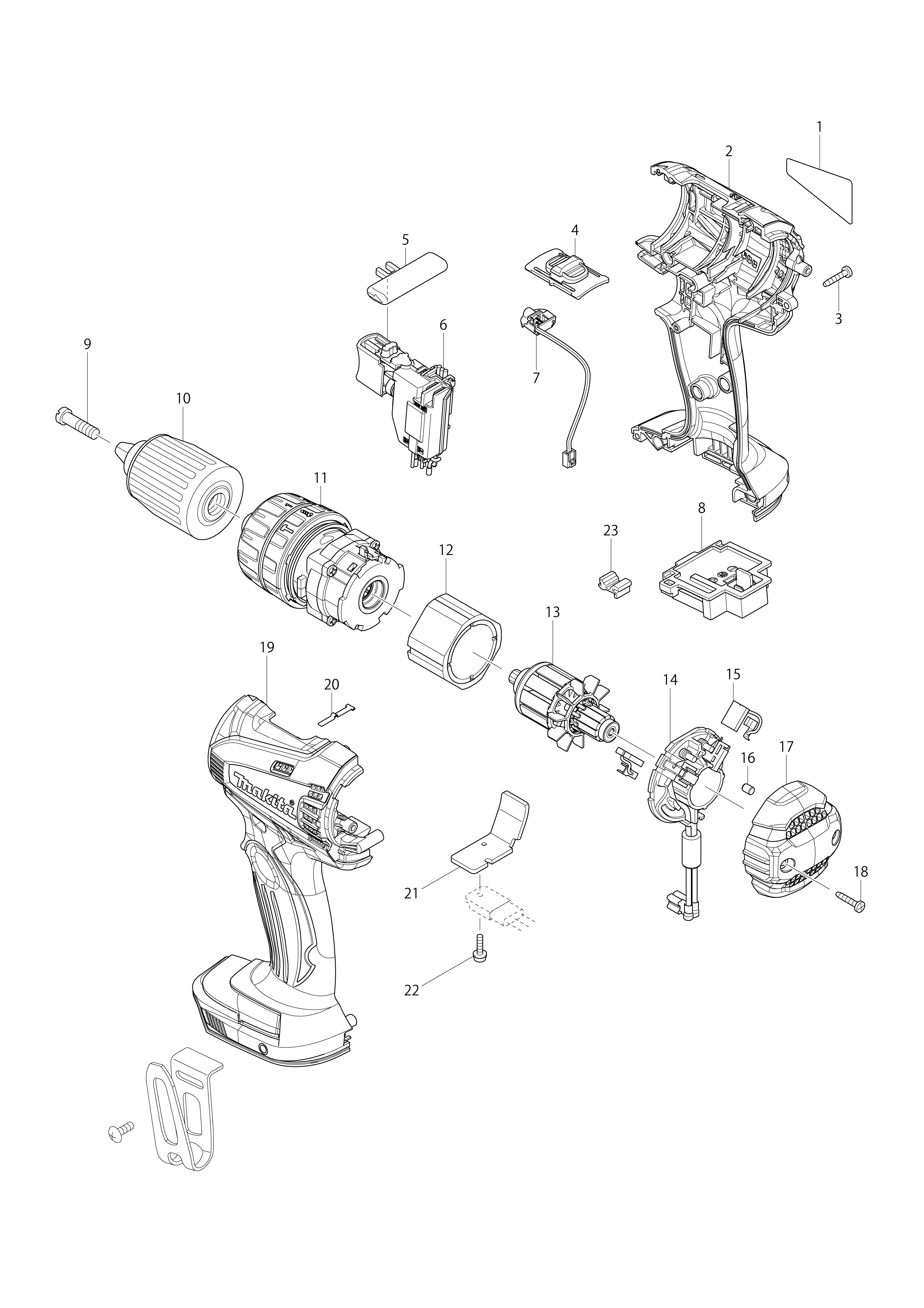 Vue éclatée Makita BHP446#01