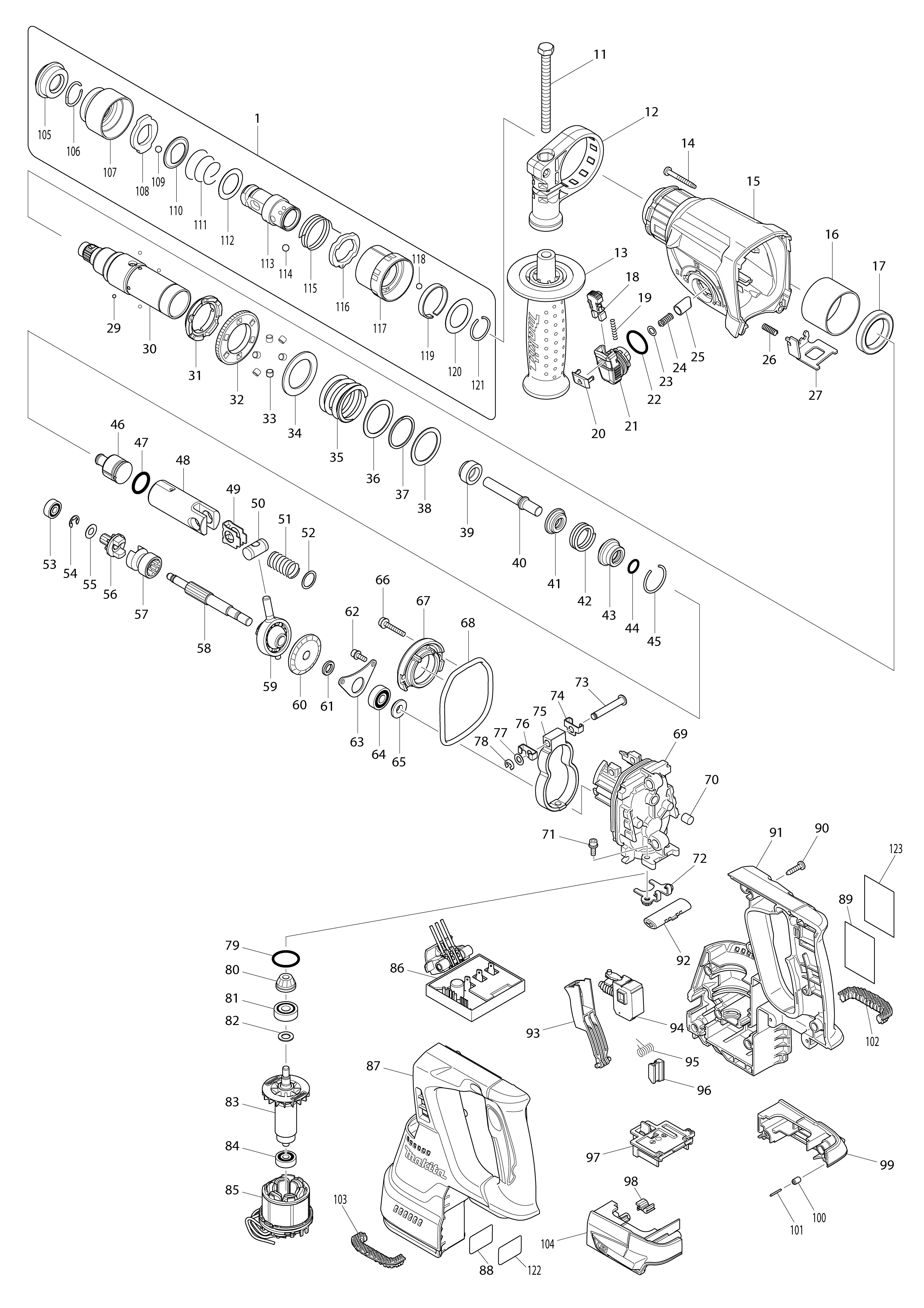 Vue éclatée Makita BHR243#01