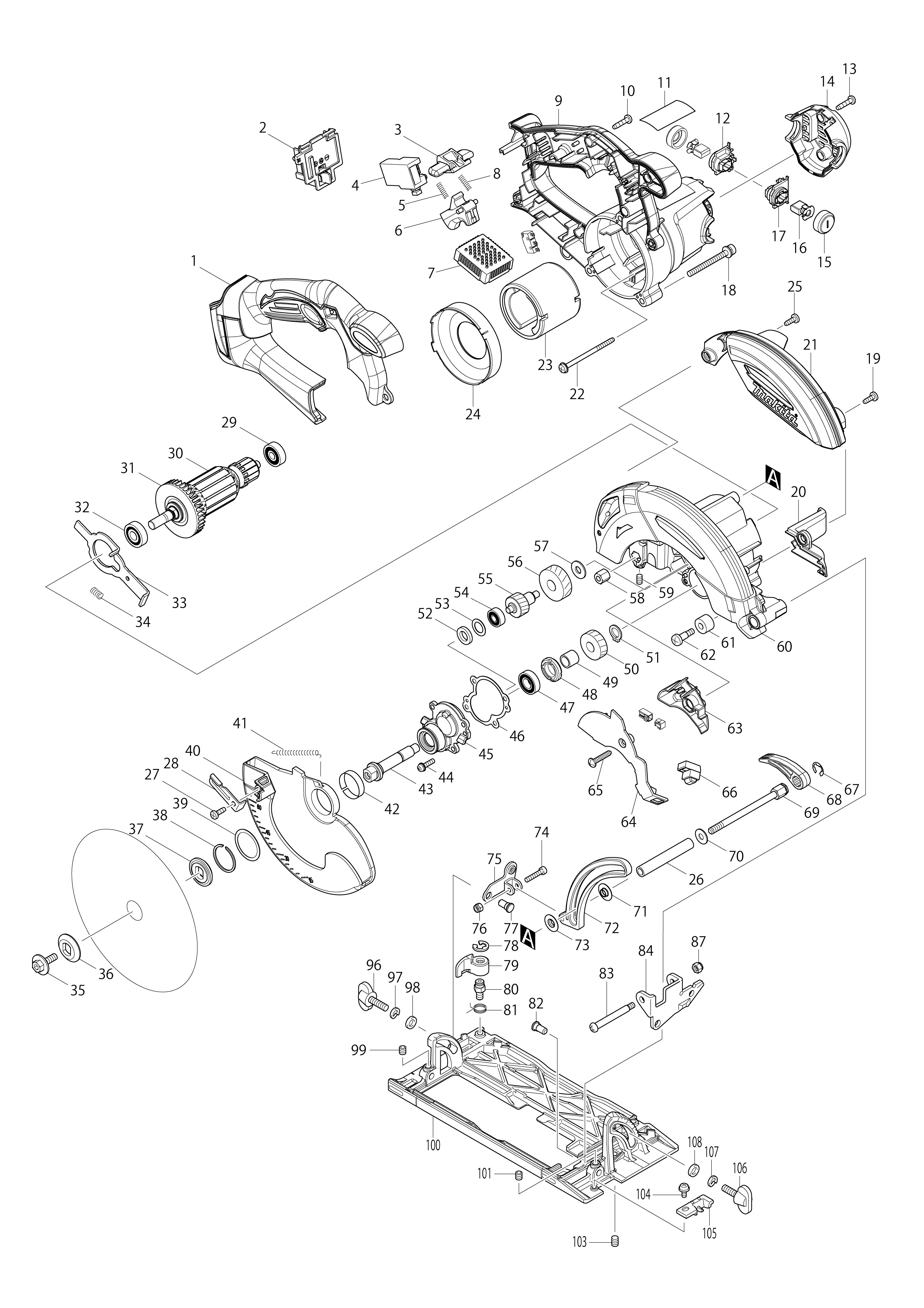 Vue éclatée Makita BHS630#01
