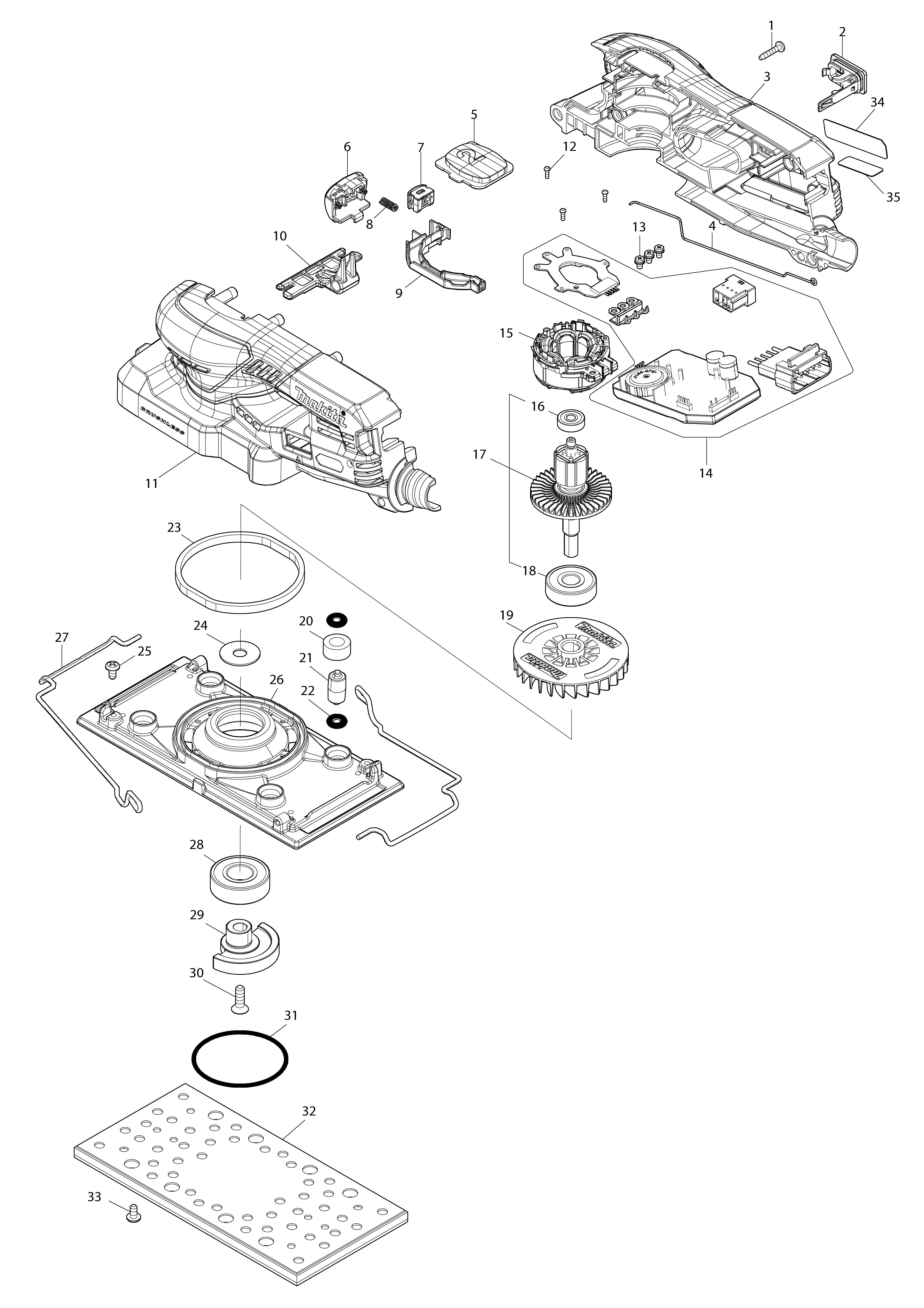 Vue éclatée Makita BO007CG#01