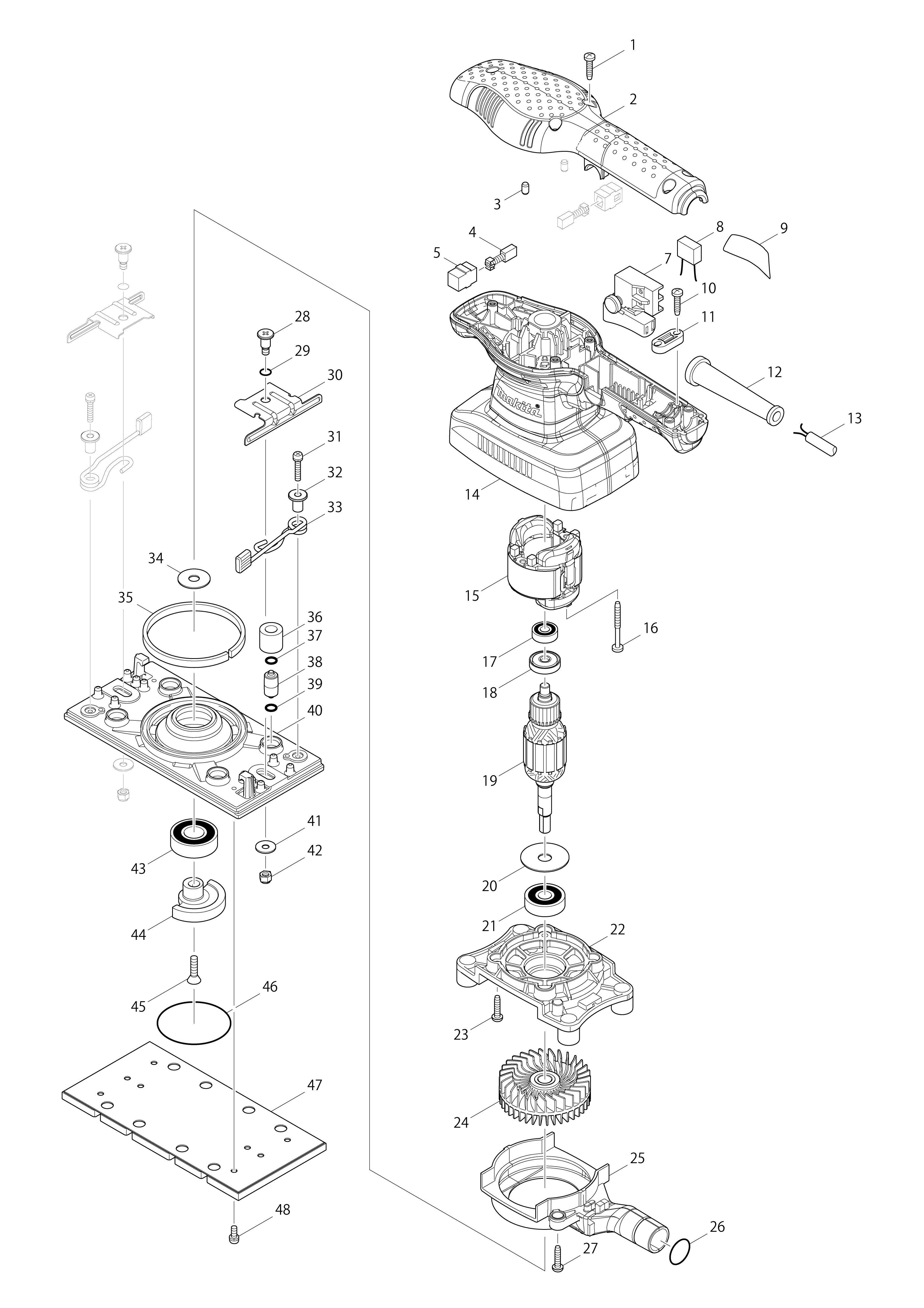 Vue éclatée Makita BO3710#01