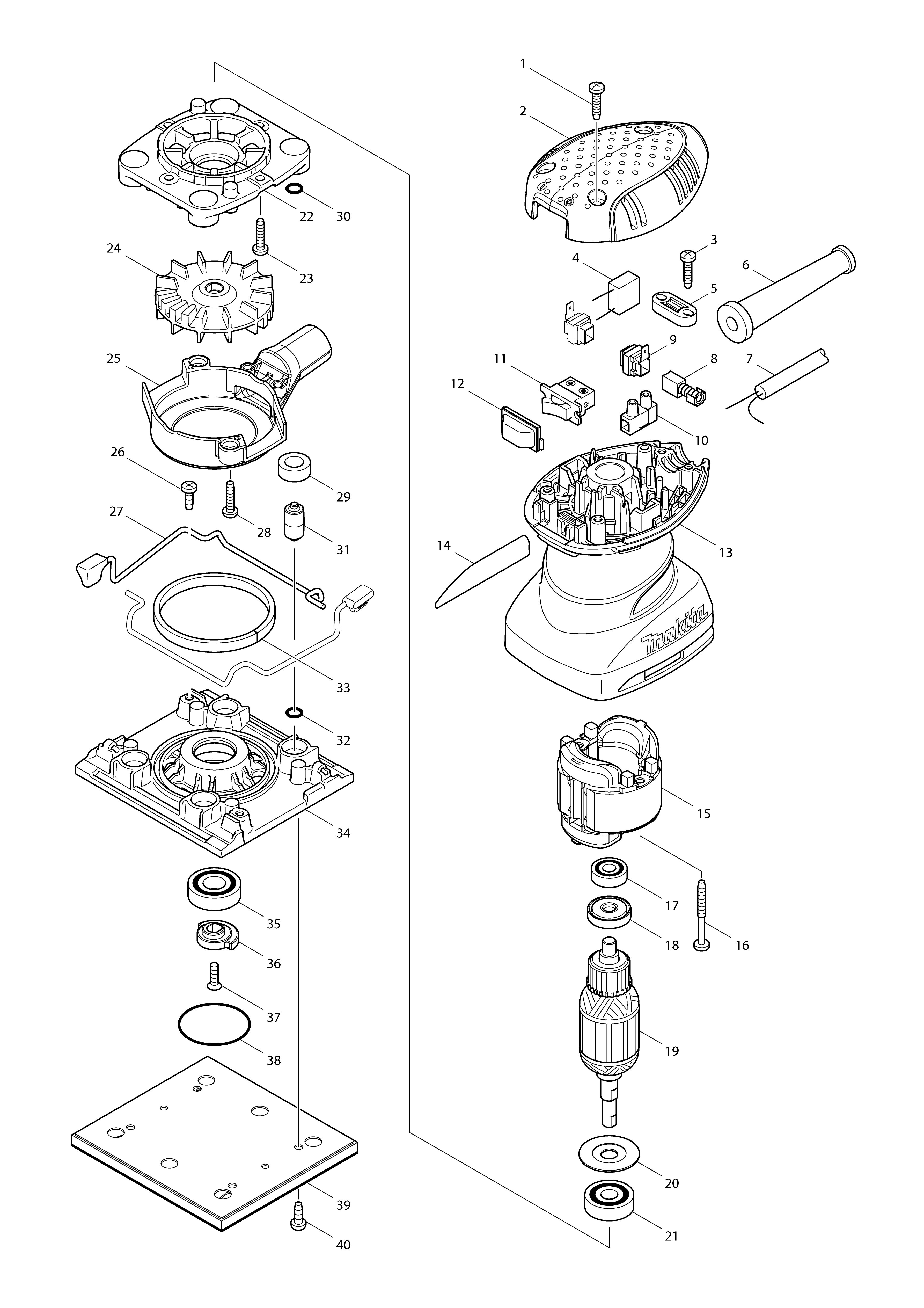 Vue éclatée Makita BO4556#01