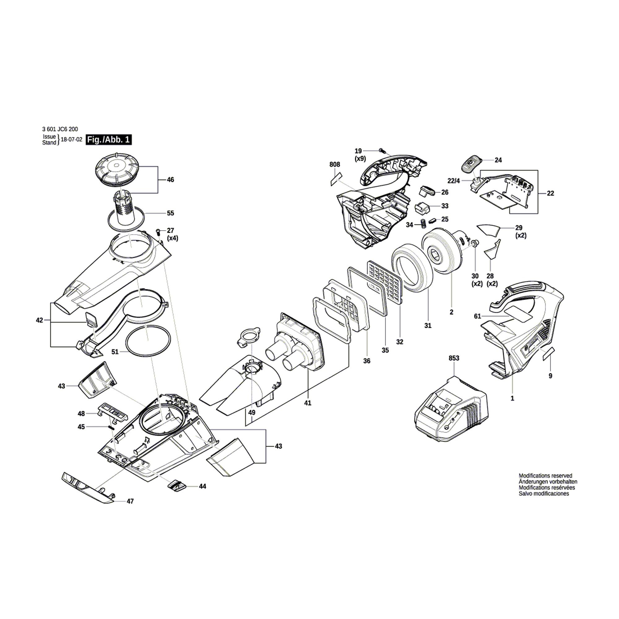 Vue éclatée Bosch GAS18V-1 3601JC6200 #01