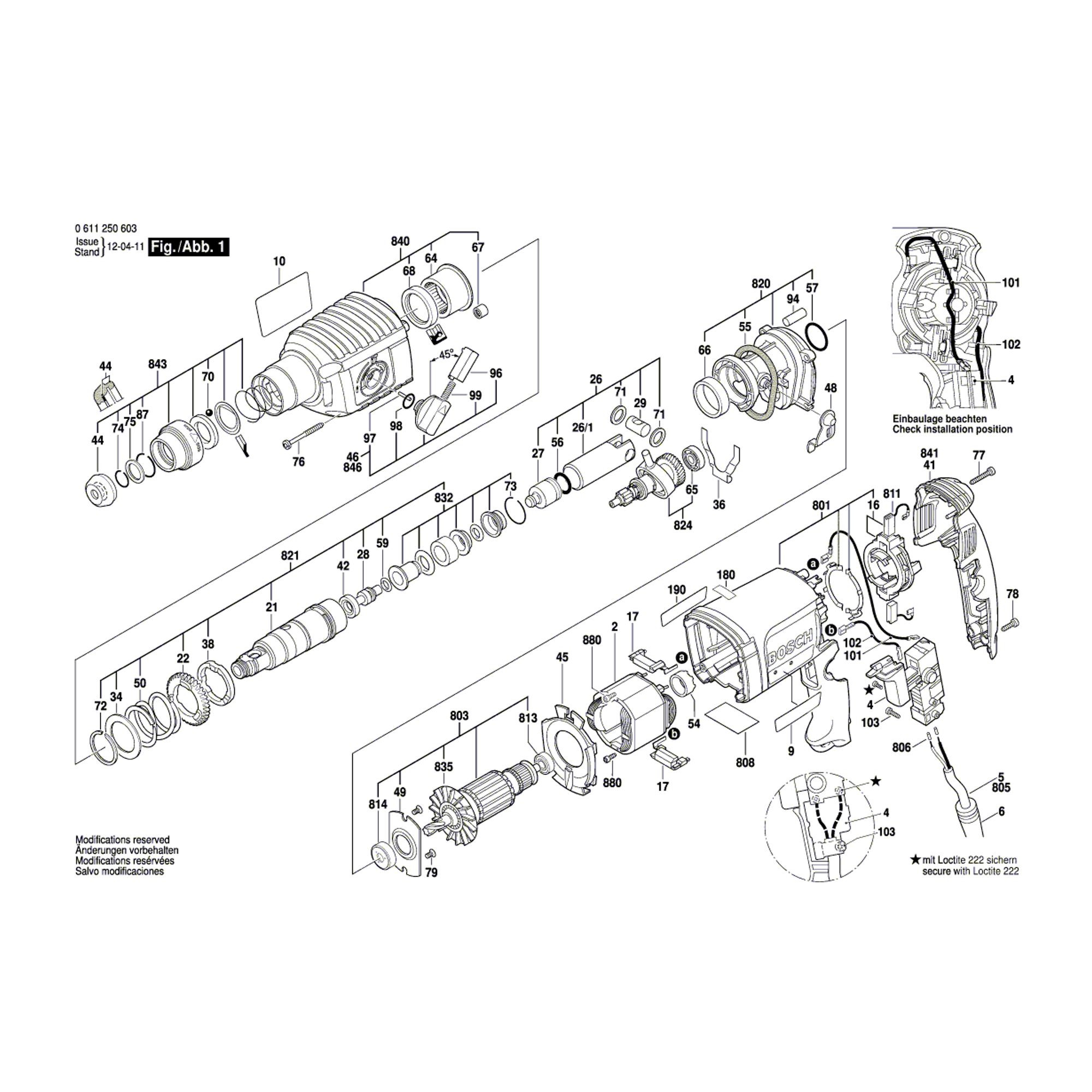 Vue éclatée Bosch GBH2-22E 0611250603 #01