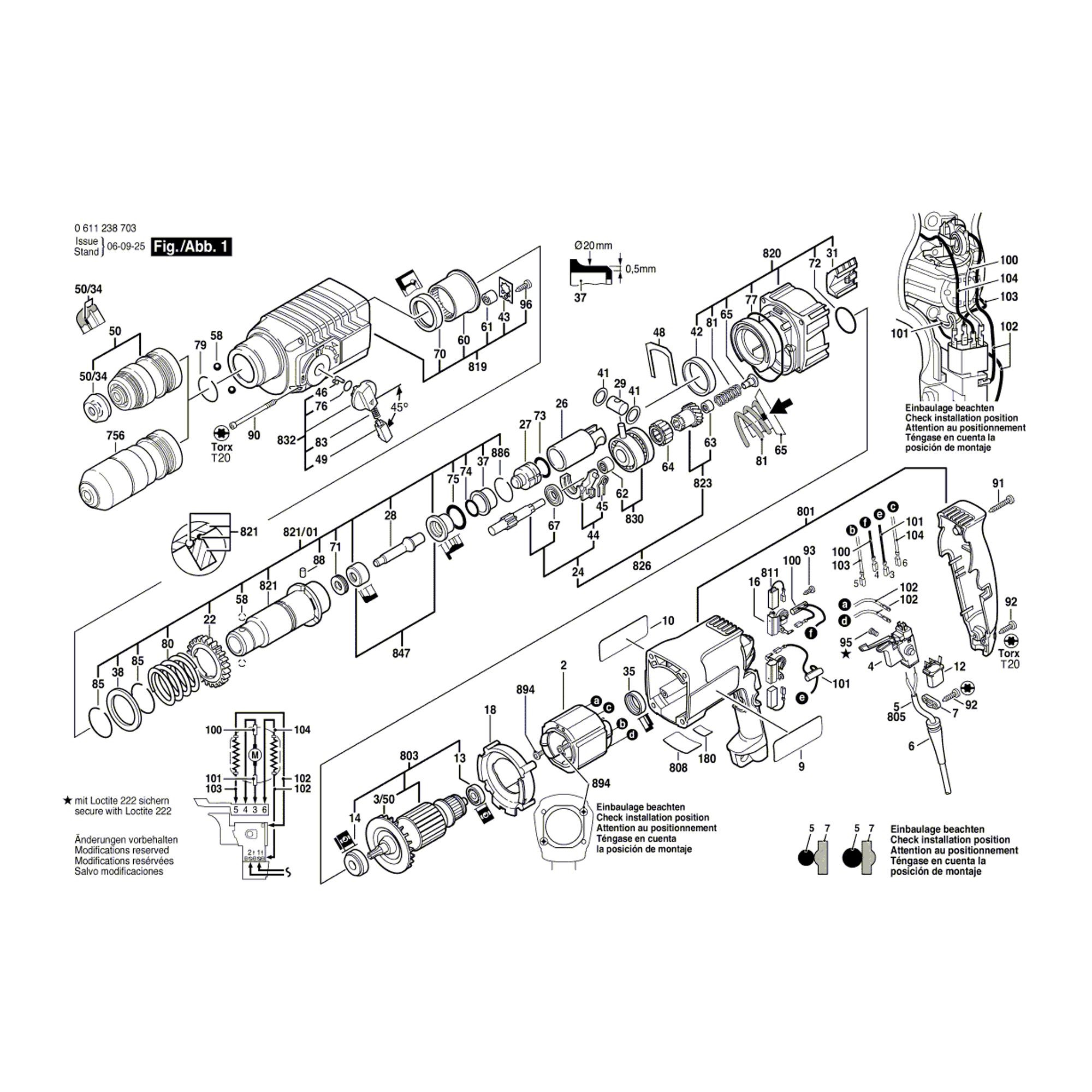 Vue éclatée Bosch GBH2-24DFR 0611238703 #01