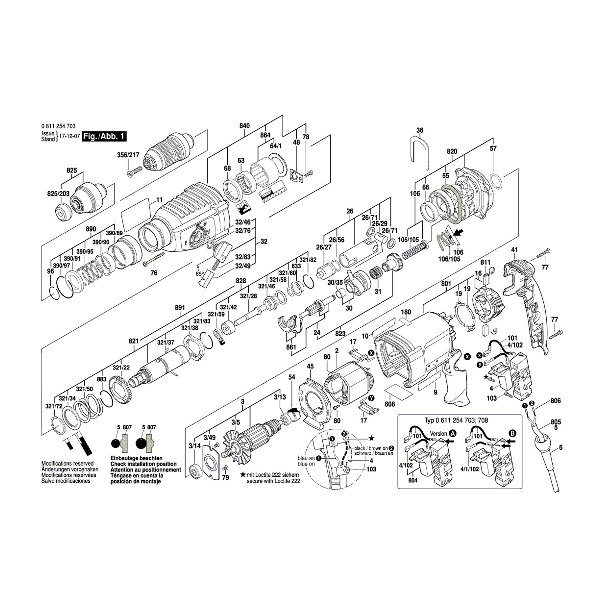 Vue éclatée Bosch GBH2-26DFR 0611254703 #01