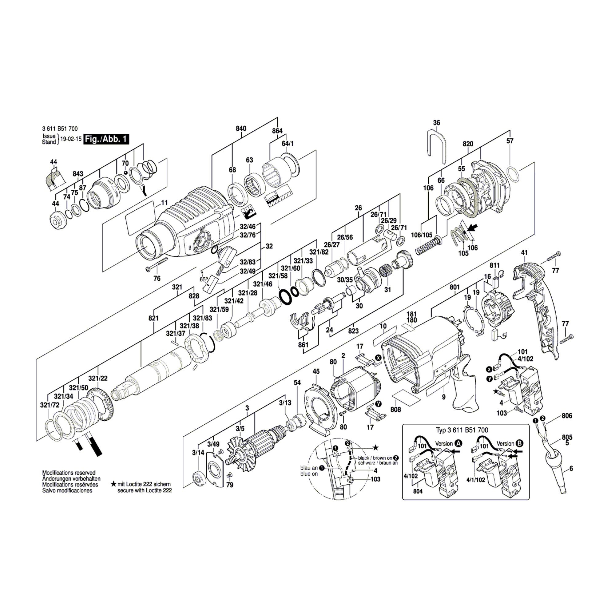 Vue éclatée Bosch GBH2-26RE 3611B51700 #01