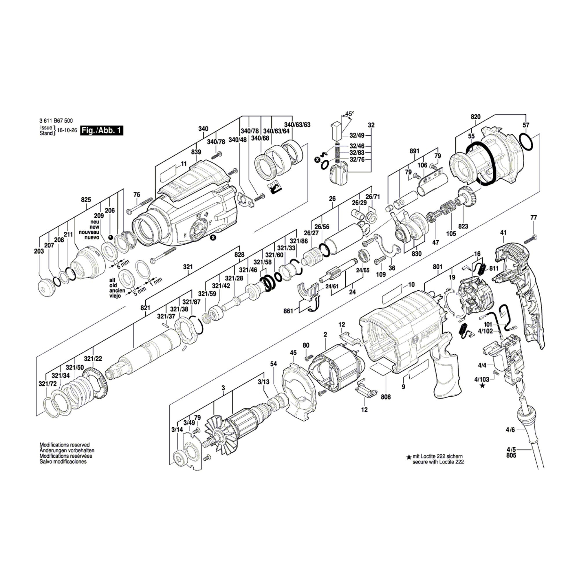 Vue éclatée Bosch GBH2-28 3611B67500 #01