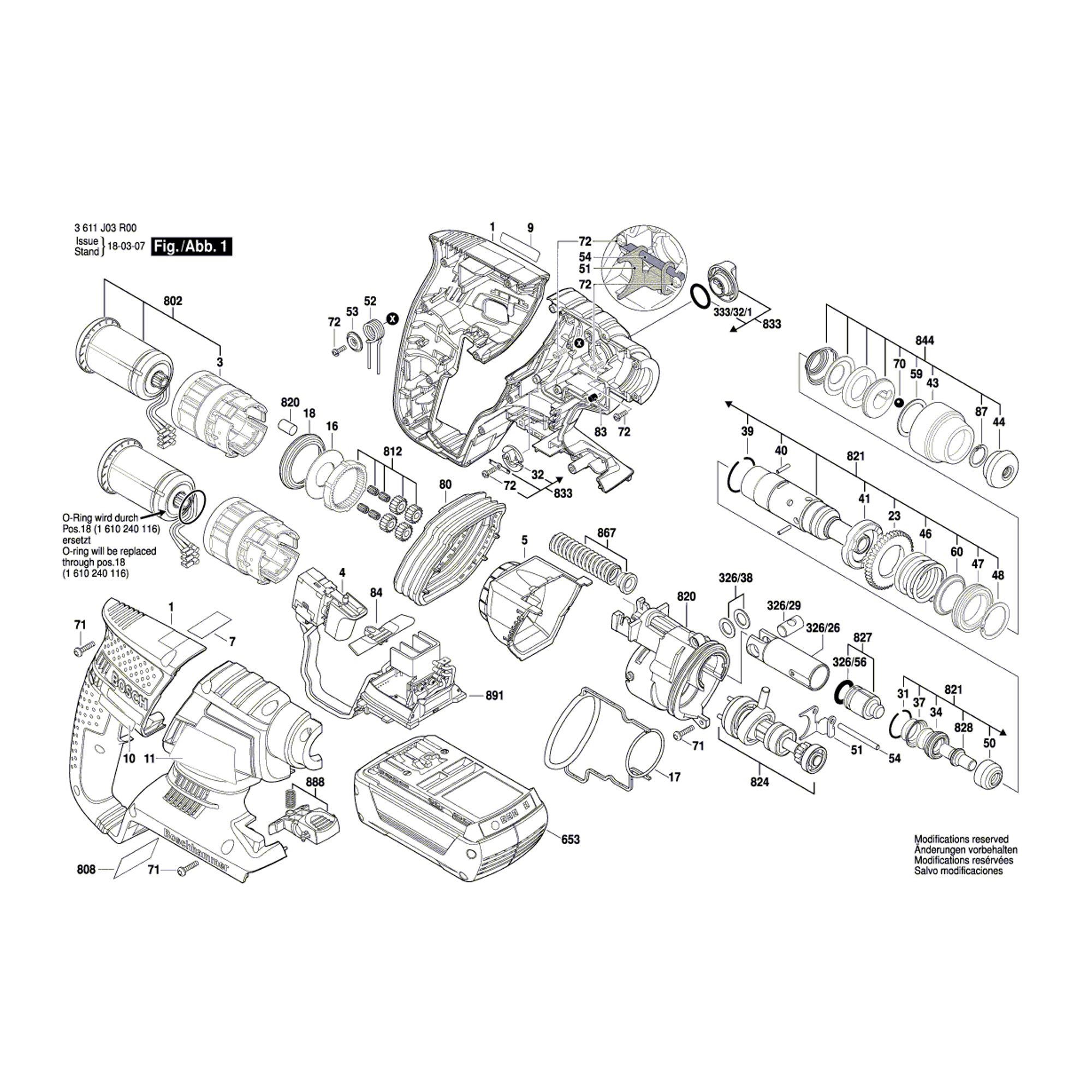Vue éclatée Bosch GBH36V-LI 3611J03R00 #01