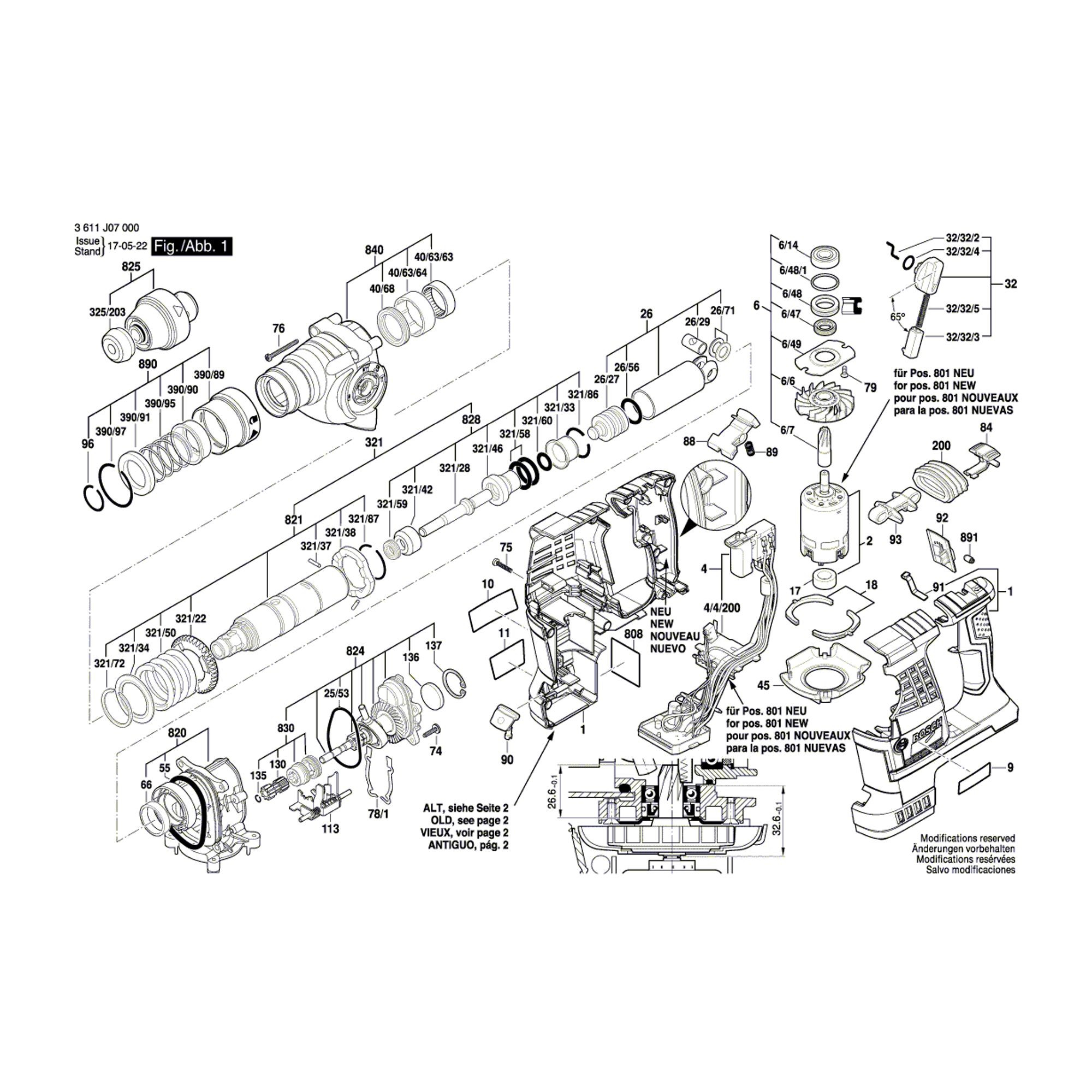 Vue éclatée Bosch GBH36V-LI 3611J07000 #01