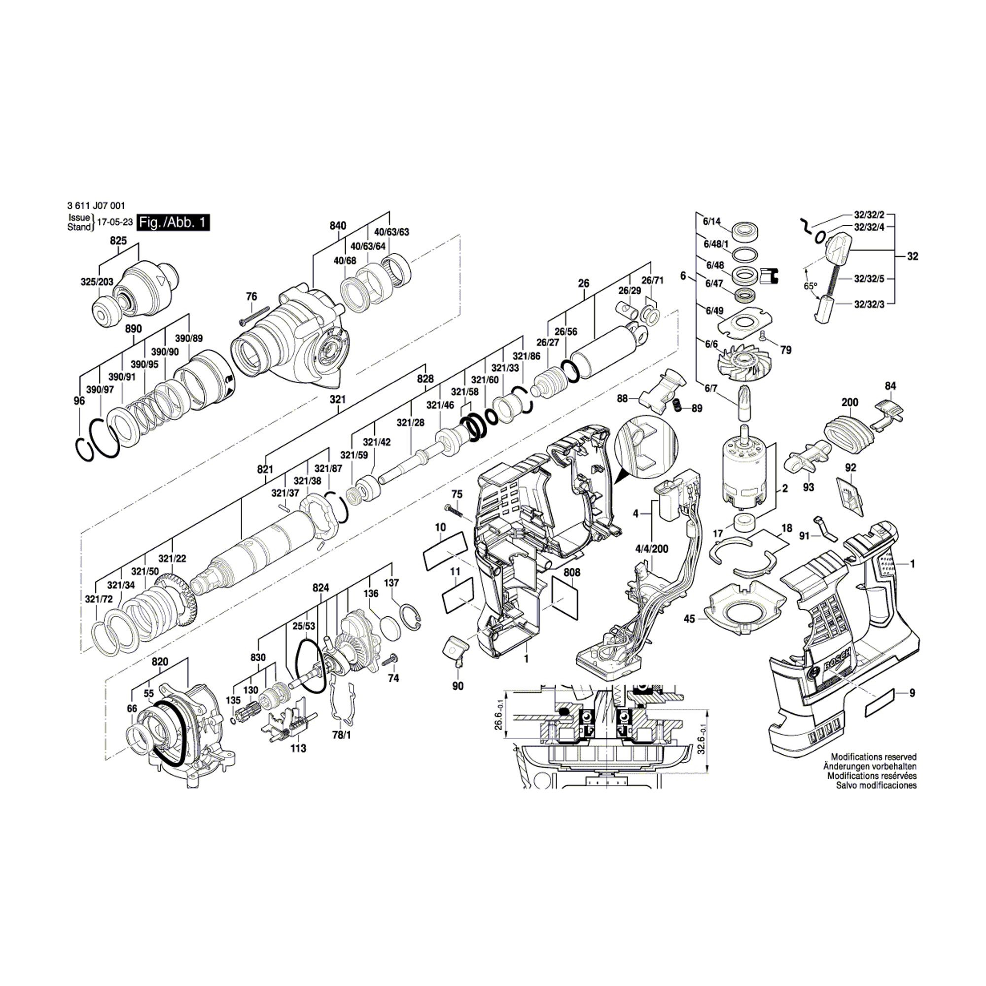 Vue éclatée Bosch GBH36VF-LIPlus 3611J07051 #01