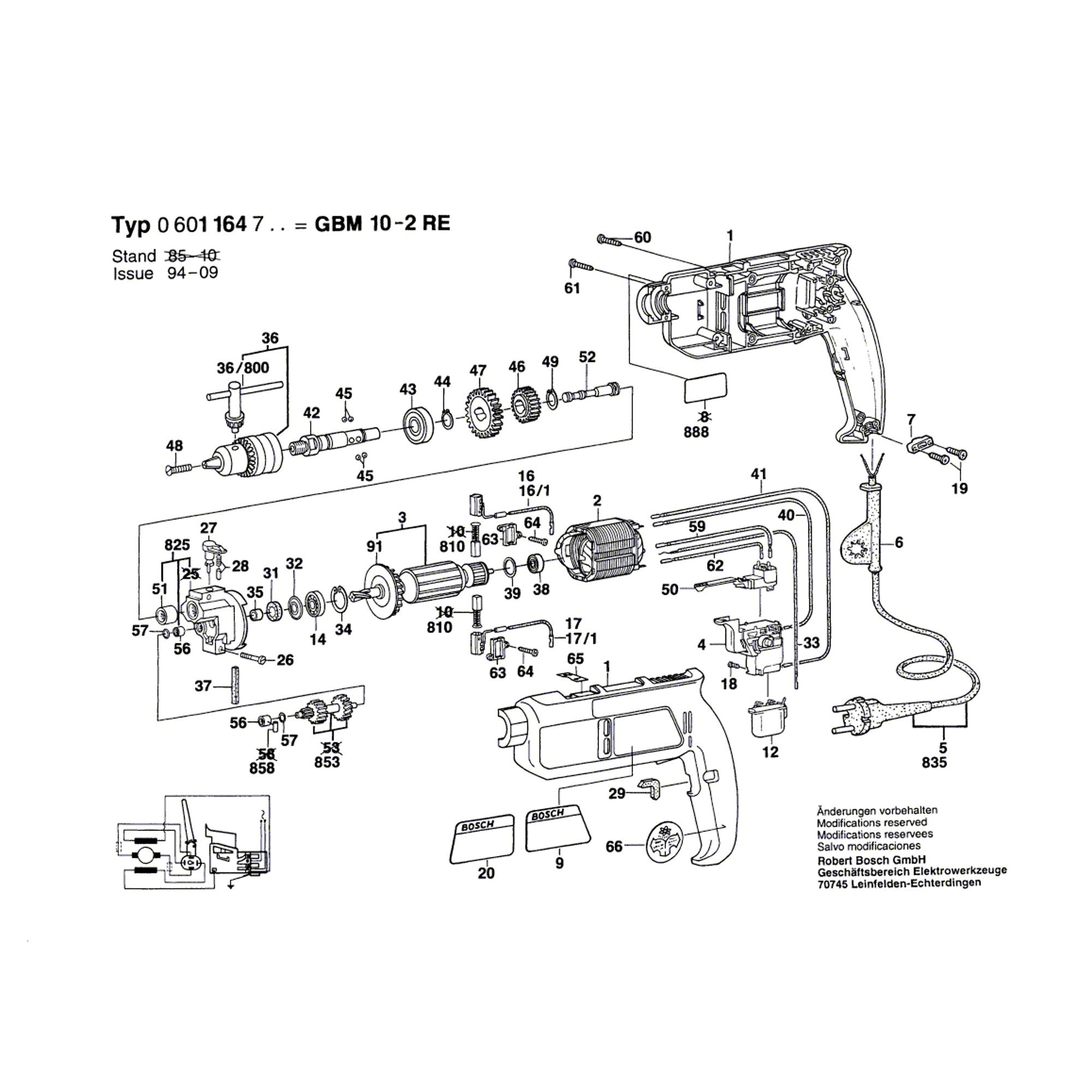 Vue éclatée Bosch GBM10-2RE 0601164703 #01