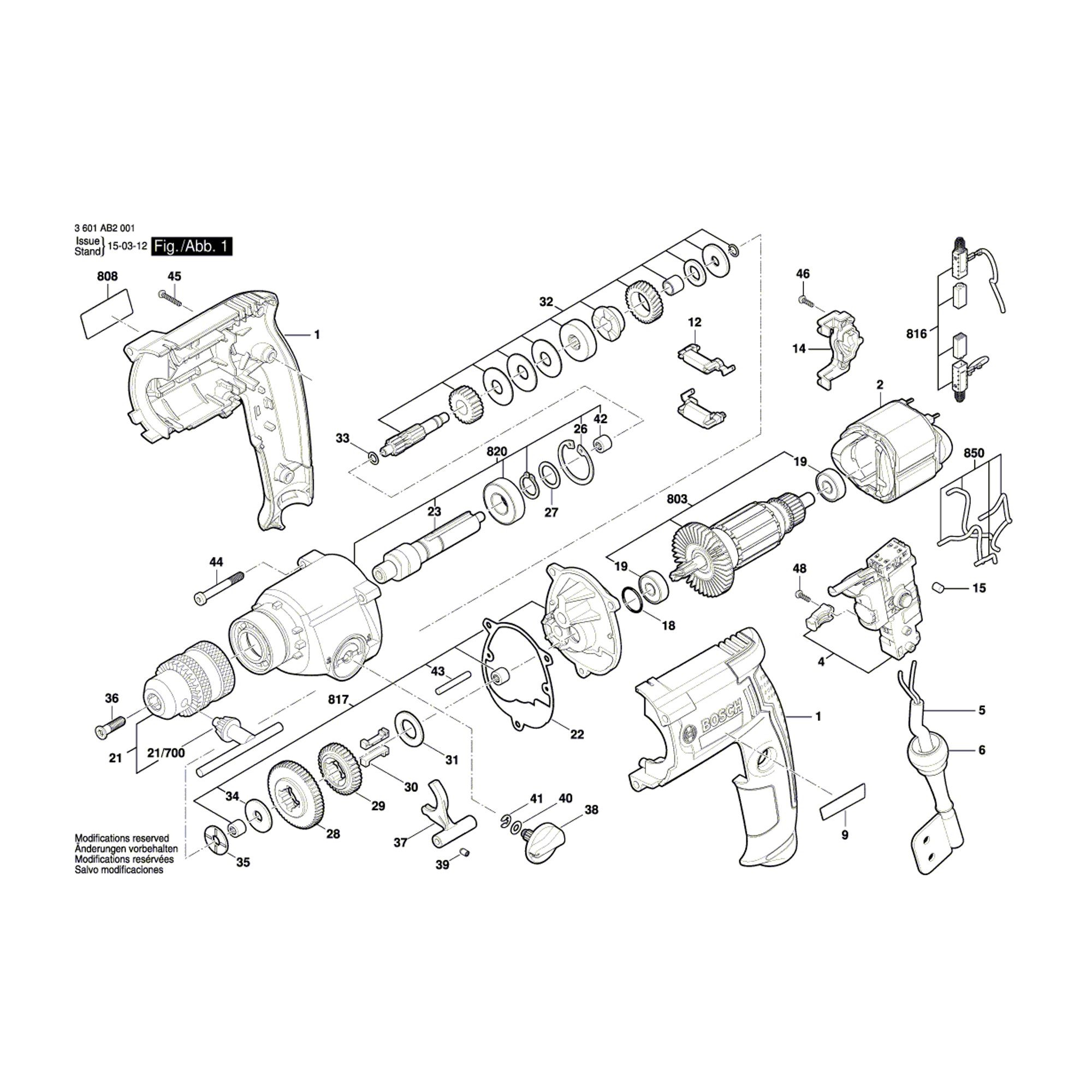 Vue éclatée Bosch GBM13-2RE 3601AB2001 #01