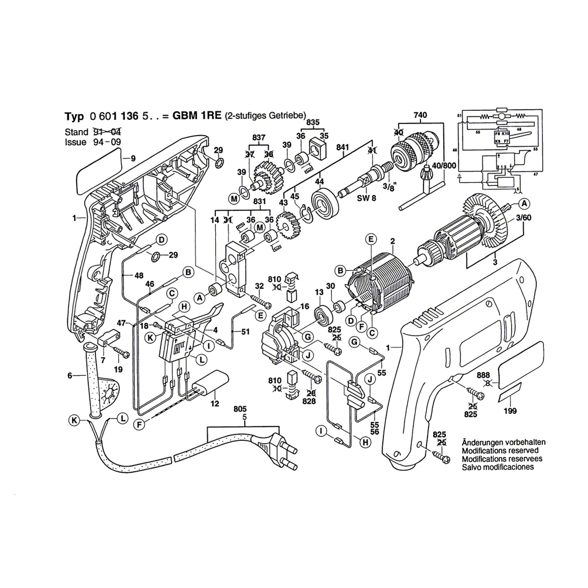 Vue éclatée Bosch GBM1RE 0601136503 #01
