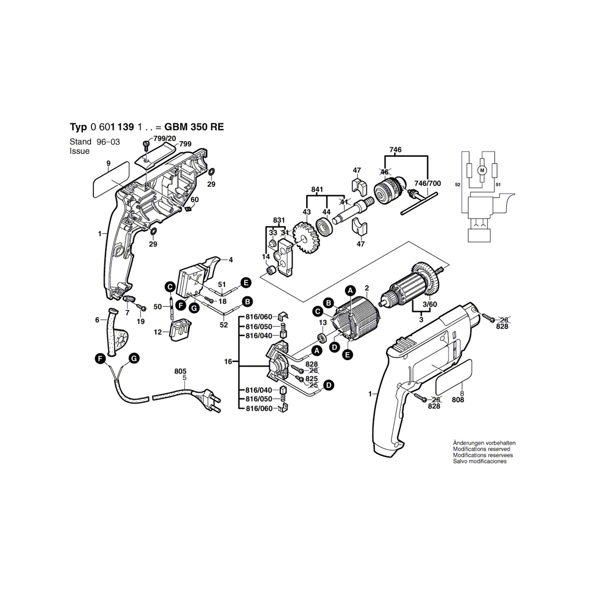 Vue éclatée Bosch GBM350 0601139103 #01