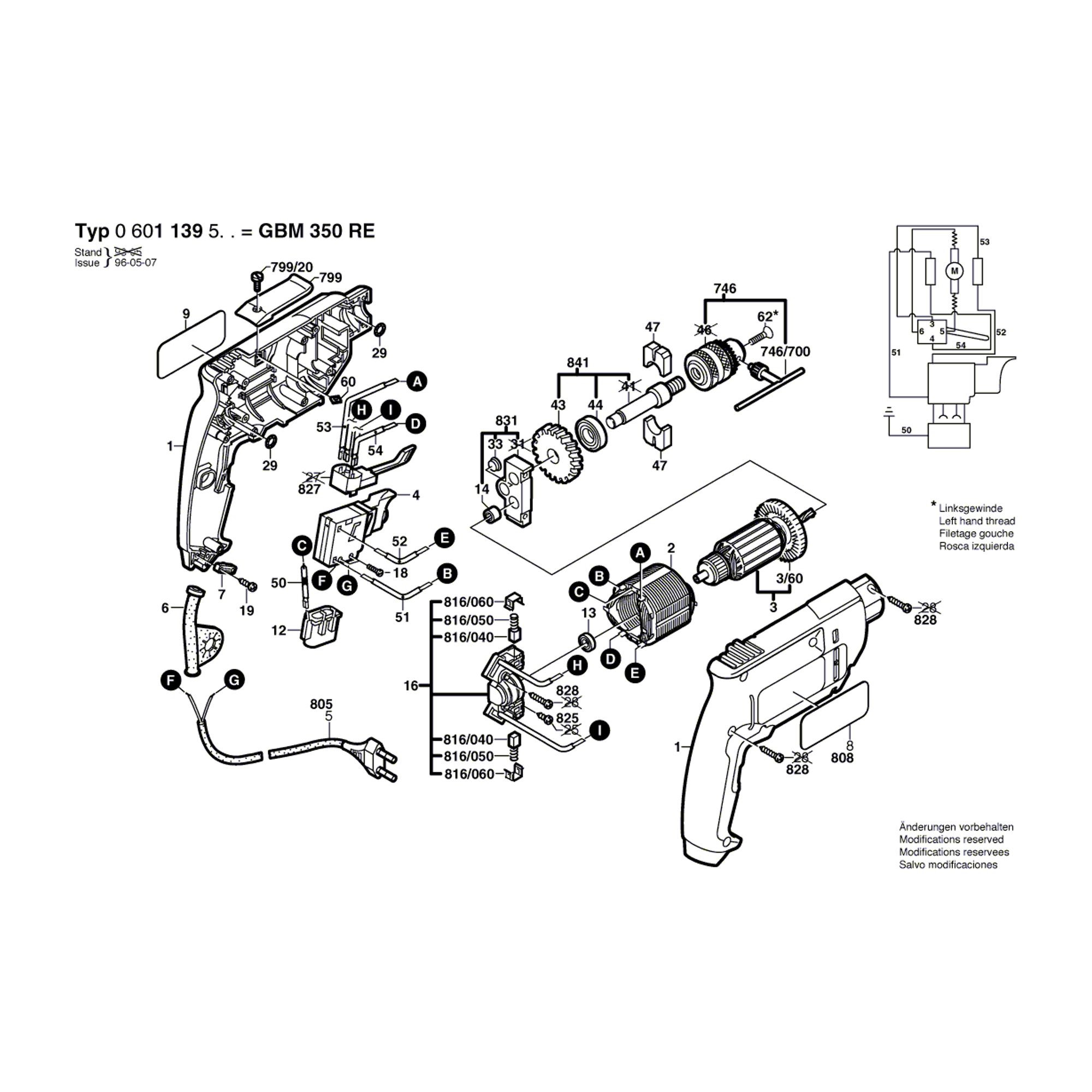 Vue éclatée Bosch GBM350RE 0601139560 #01