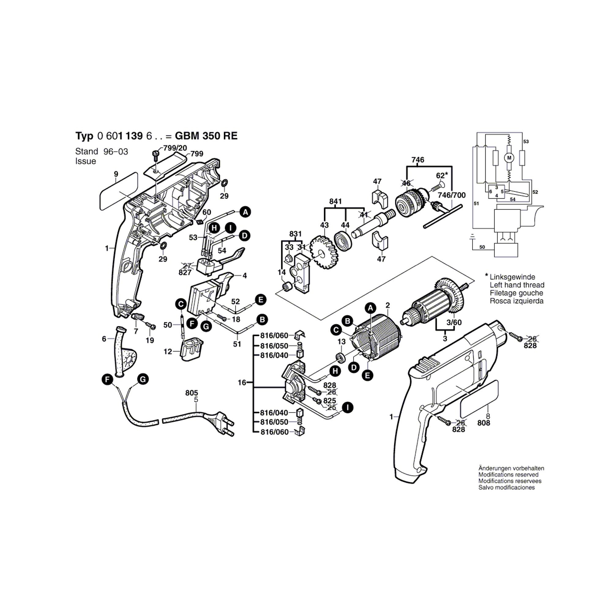Vue éclatée Bosch GBM350RE 0601139603 #01