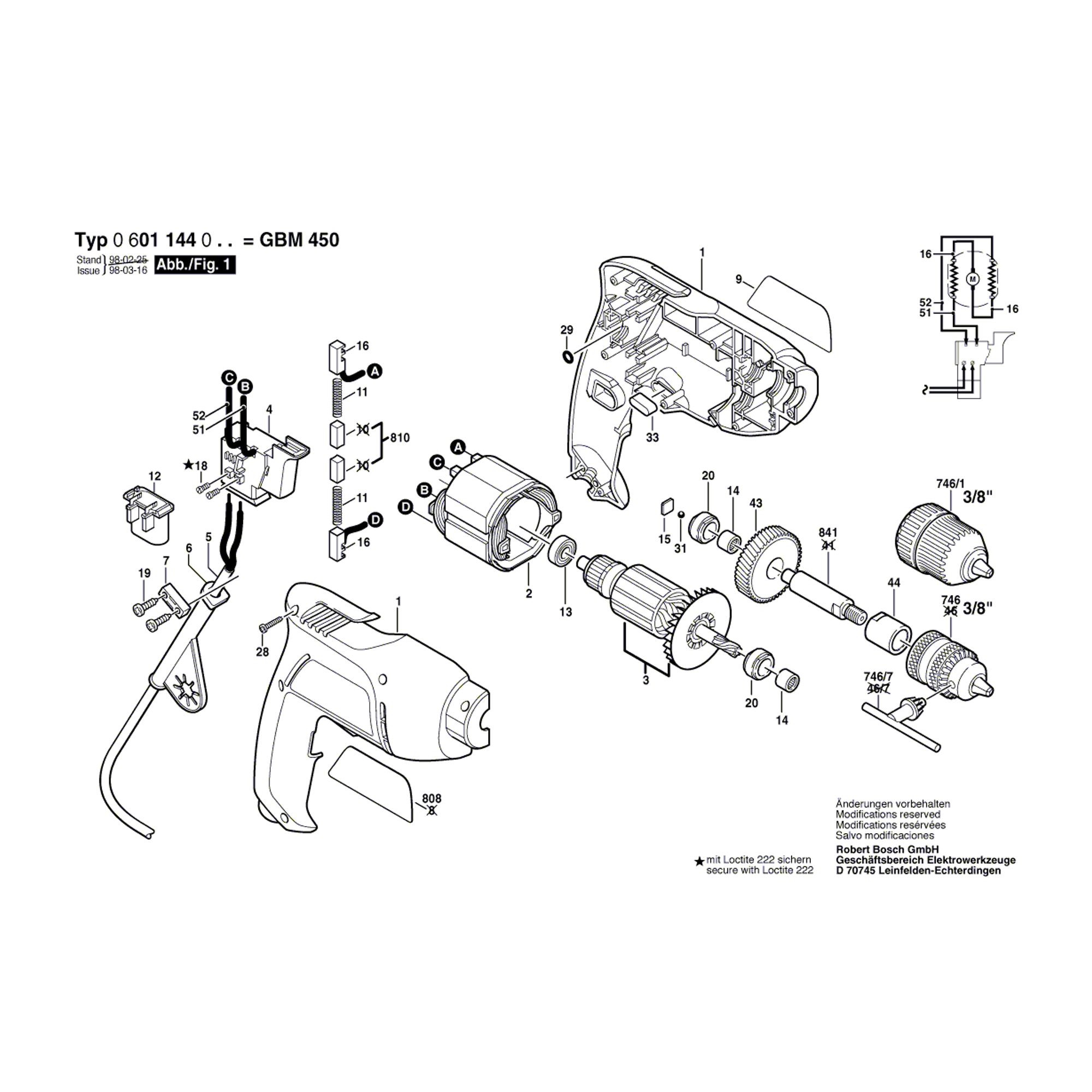 Vue éclatée Bosch GBM450 0601144003 #01