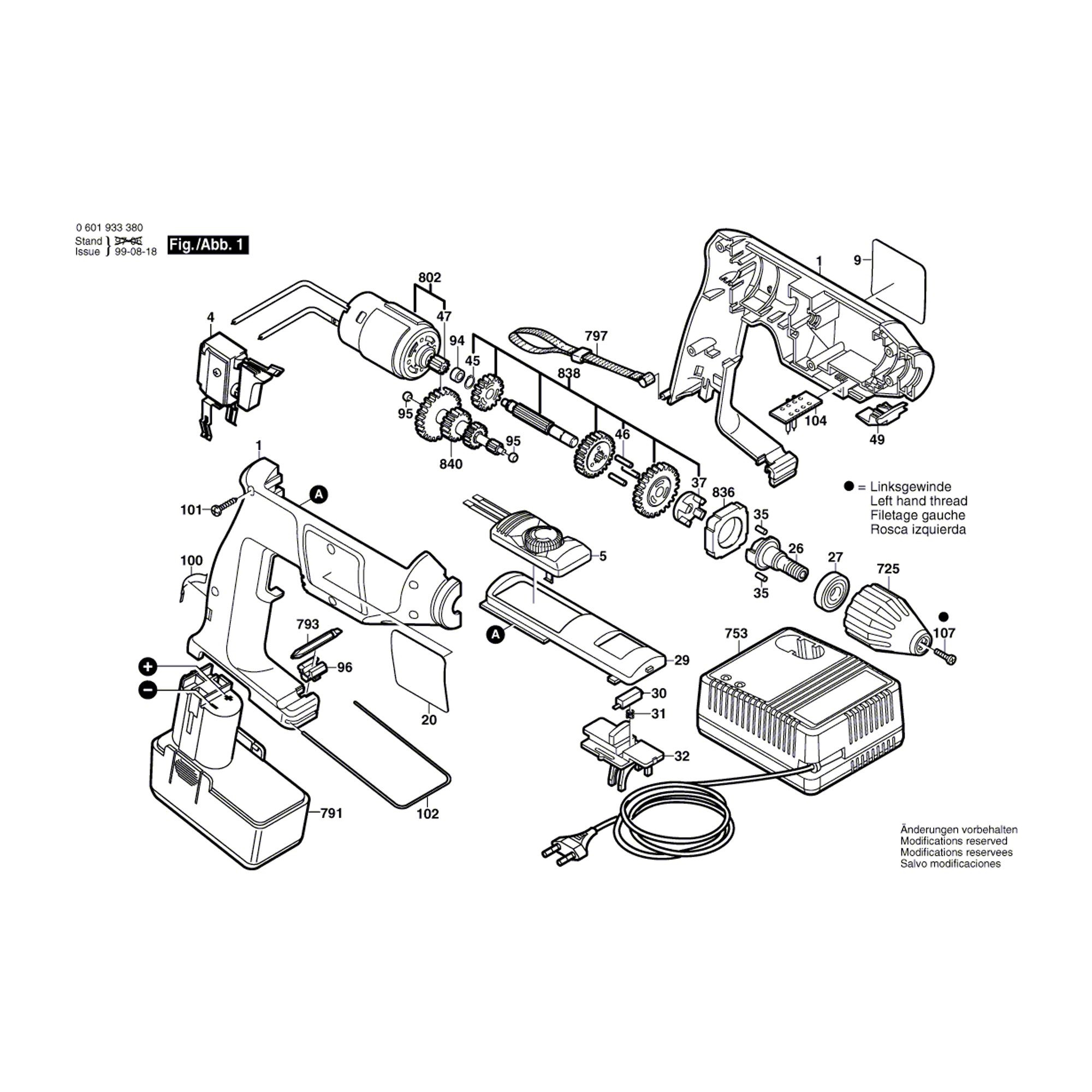 Vue éclatée Bosch GBM9,6VSP-3 0601933380 #01