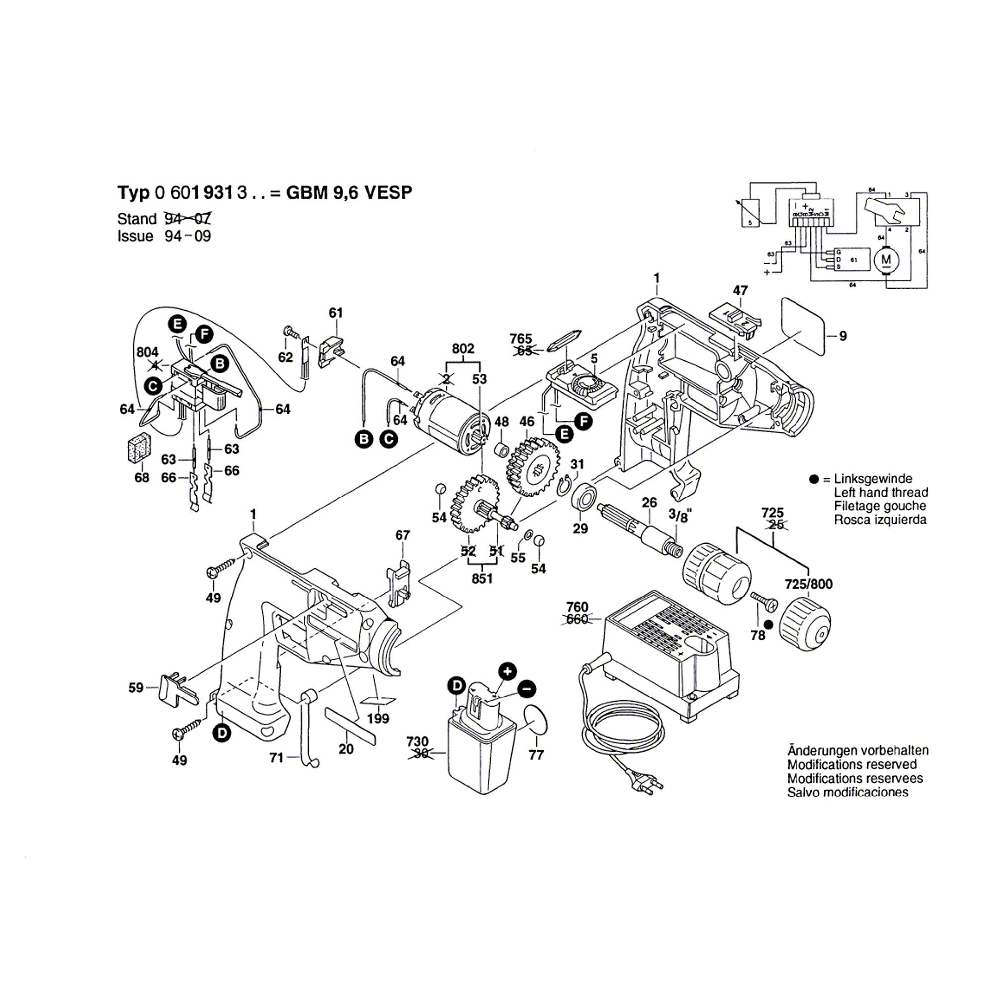 Vue éclatée Bosch GBM9,6VVESP 0601931327 #01
