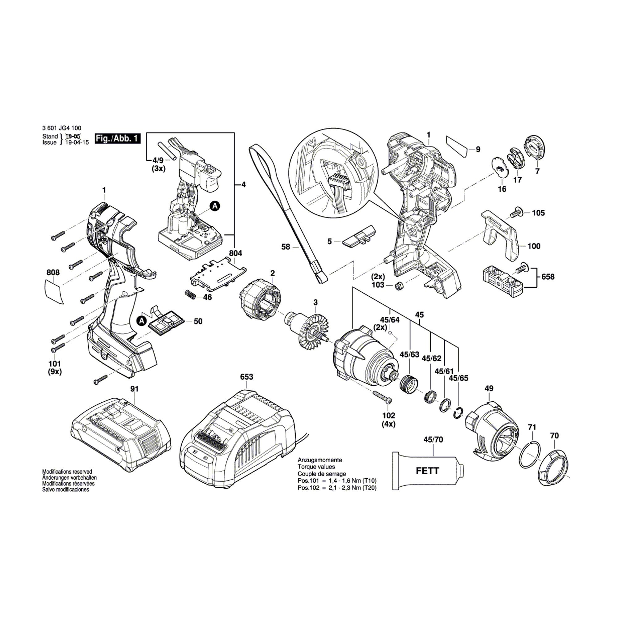 Vue éclatée Bosch GDR18V-200C 3601JG4100 #01