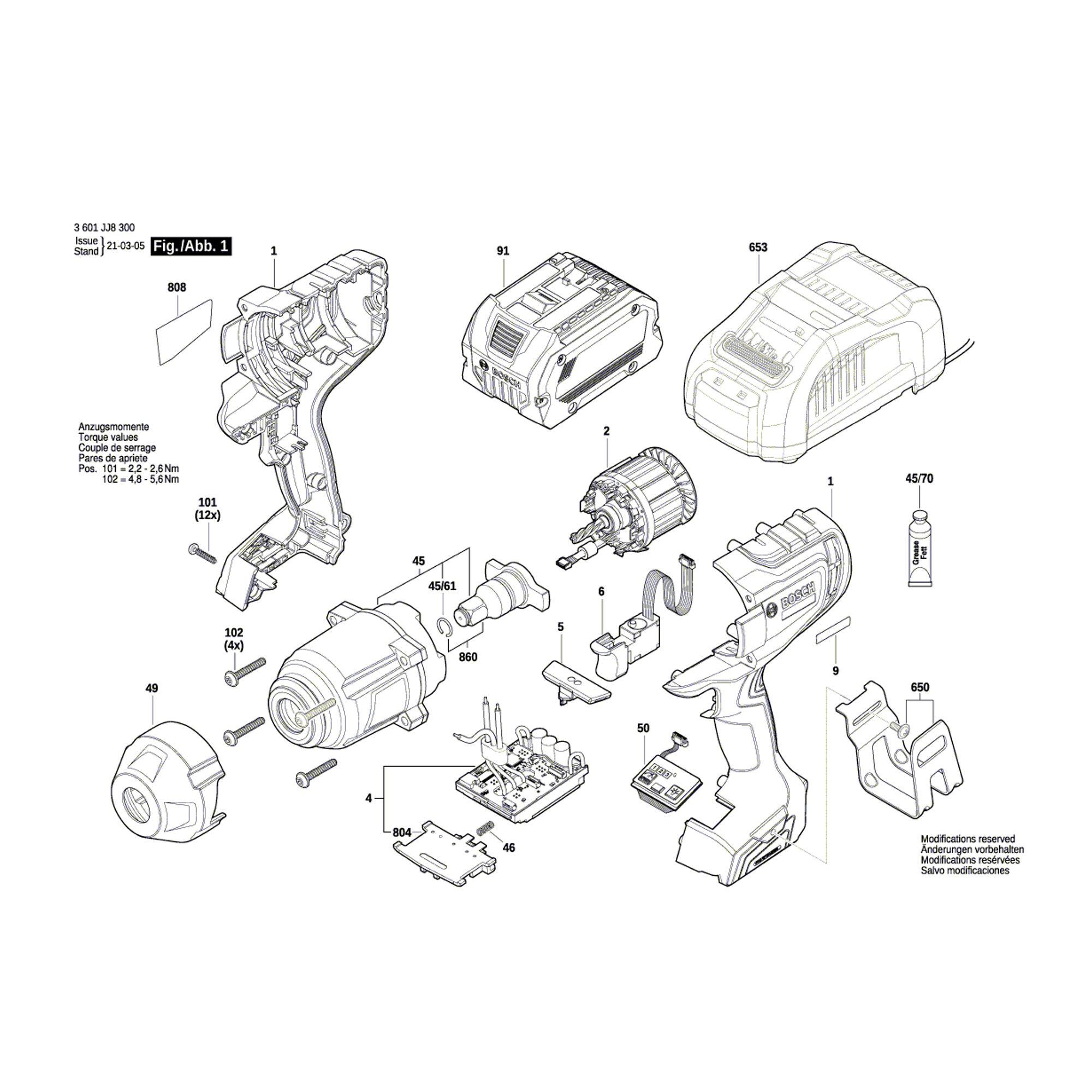Vue éclatée Bosch GDS18V-1000 3601JJ8300 #01