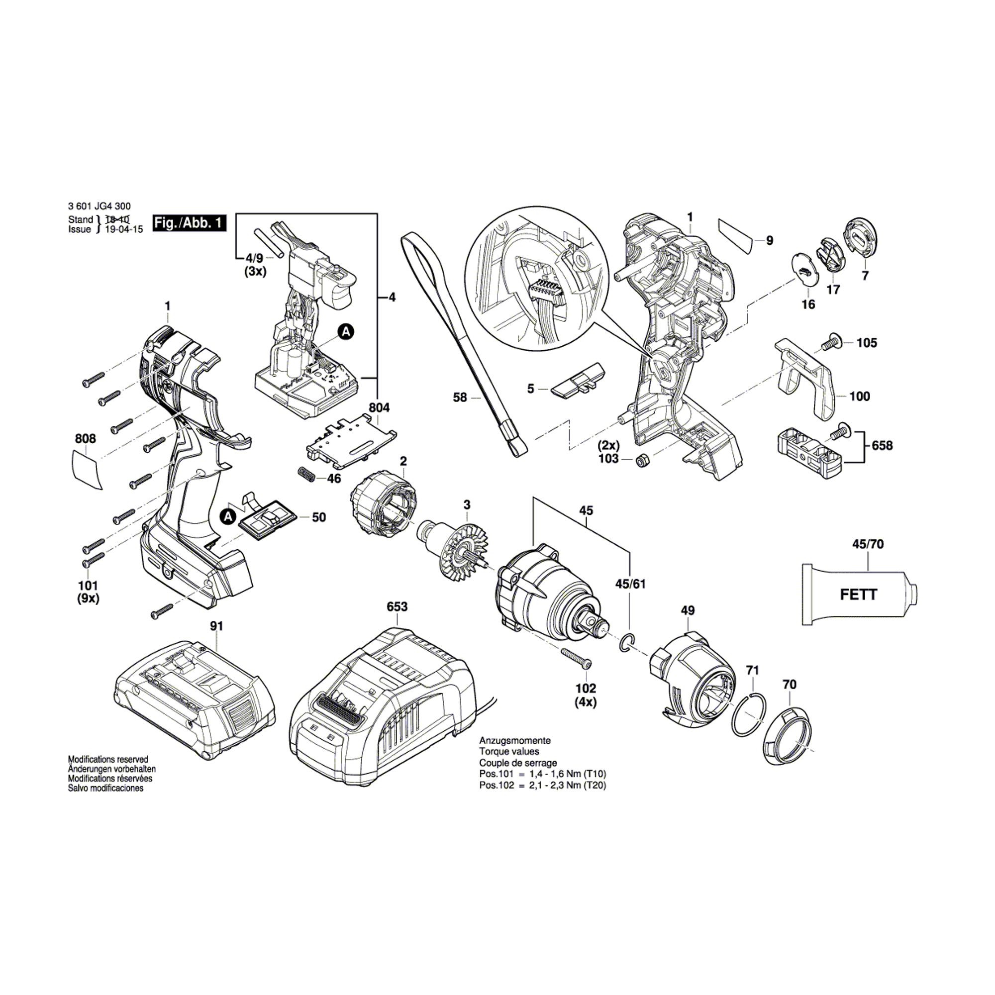 Vue éclatée Bosch GDS18V-200C 3601JG4300 #01