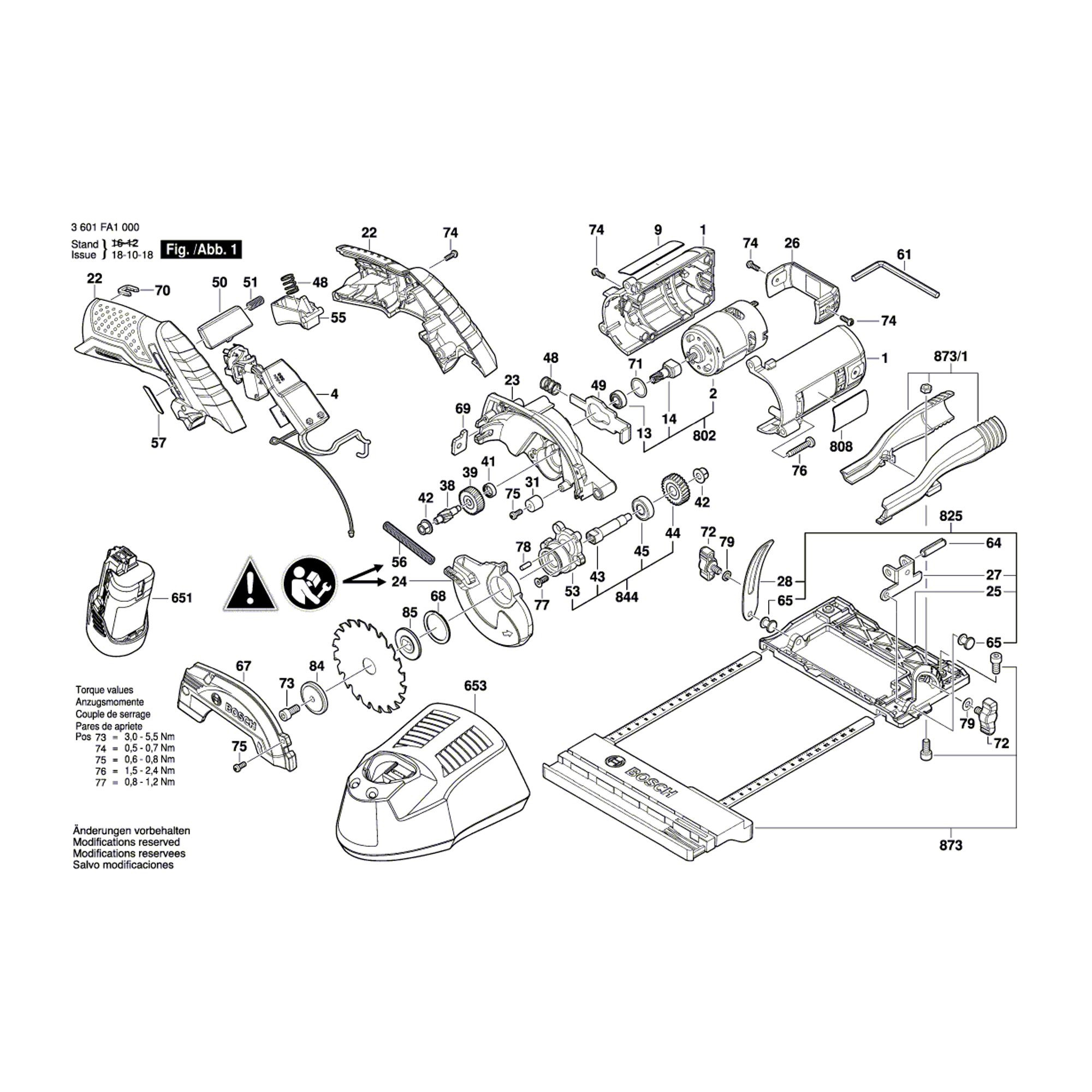Vue éclatée Bosch GKS10,8V-LI 3601FA1000 #01