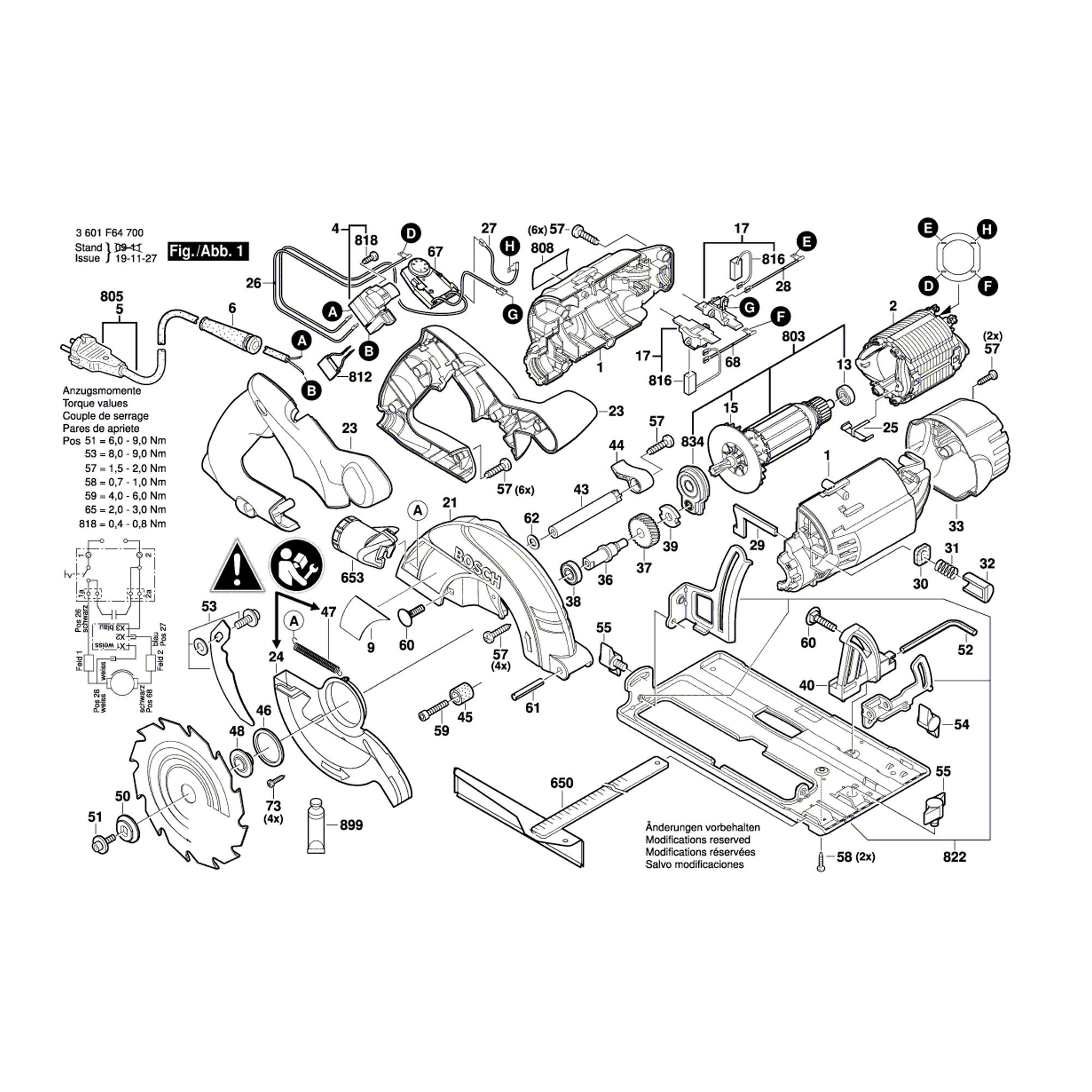 Vue éclatée Bosch GKS55CE 3601F64700 #01