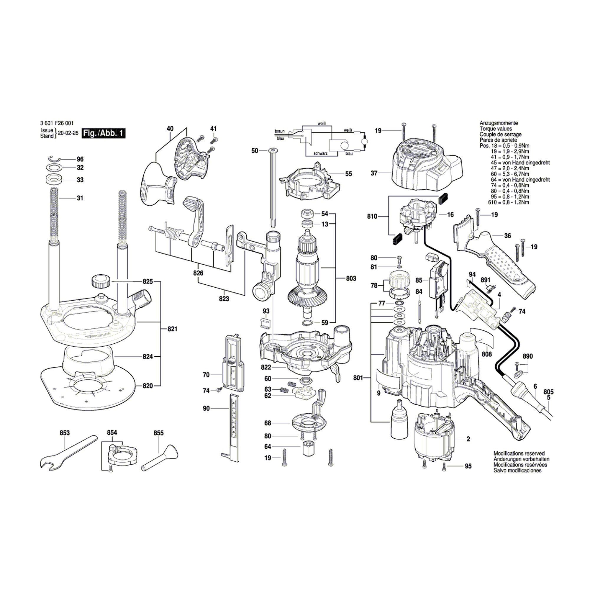 Vue éclatée Bosch GOF1250CE 3601F26001 #01