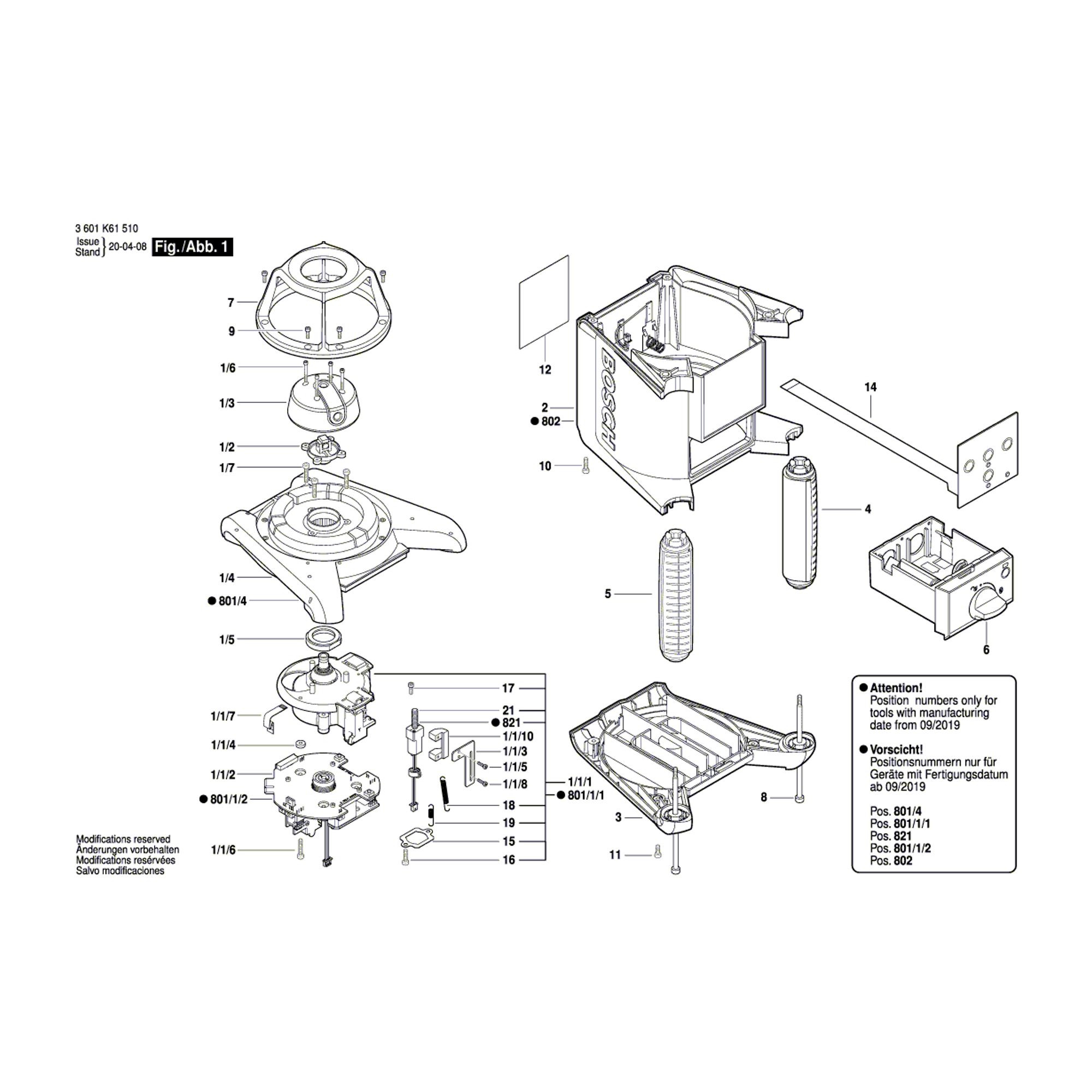 Vue éclatée Bosch GRL250HV 3601K61600 #01