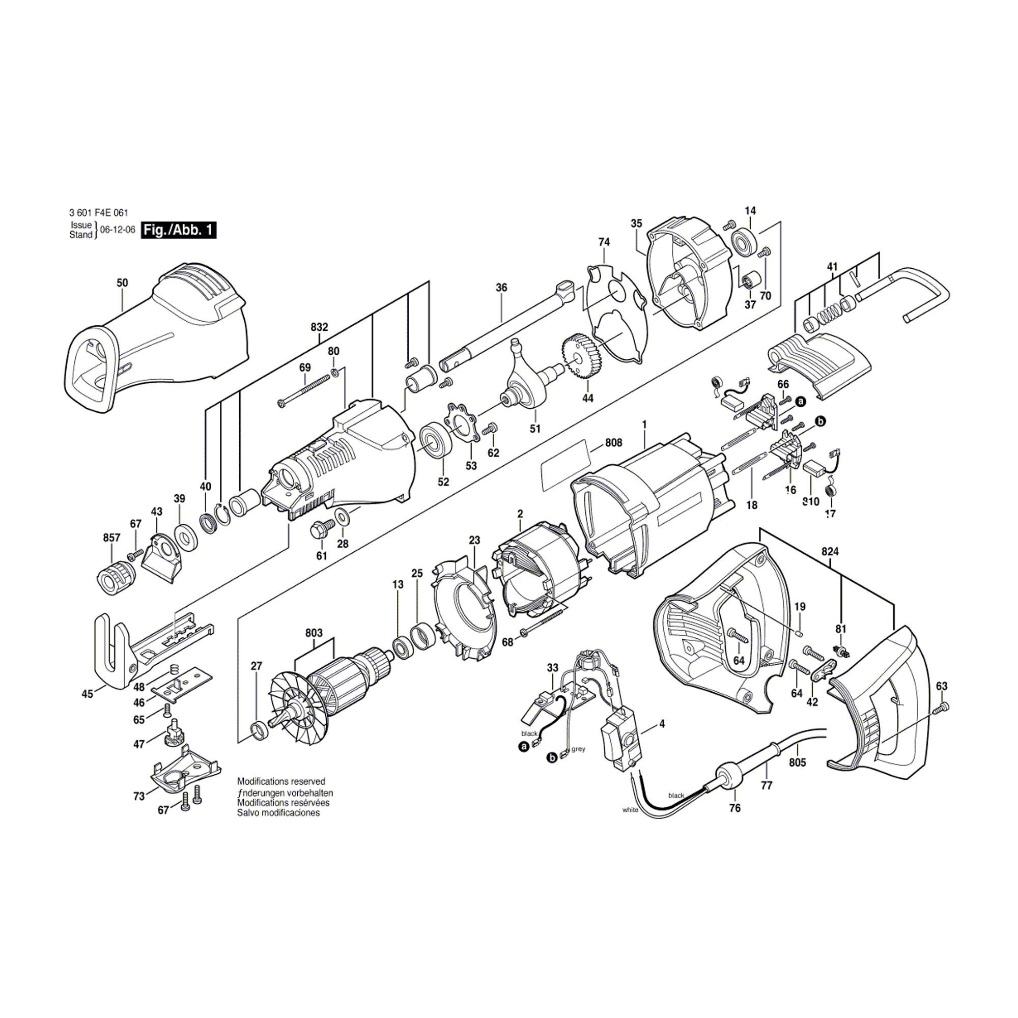 Vue éclatée Bosch GSA1200E 3601F4E061 #01