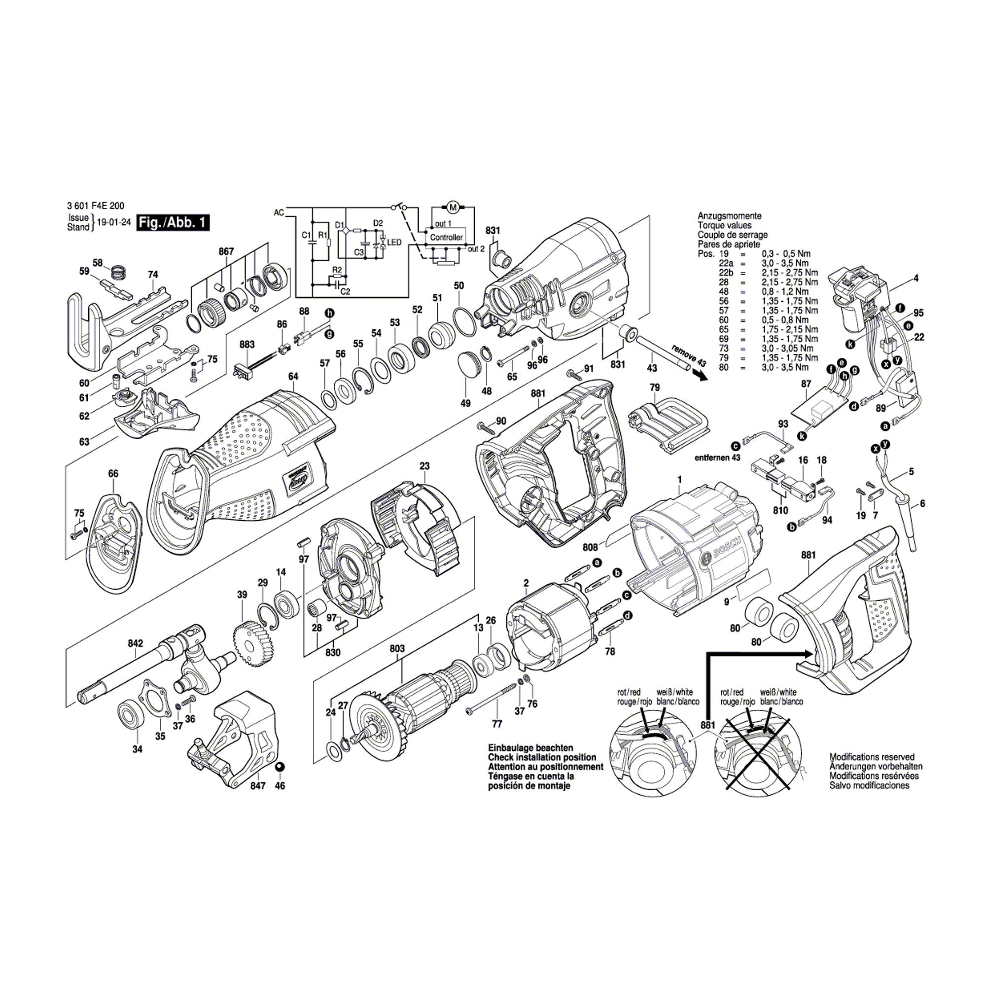Vue éclatée Bosch GSA1300PCE 3601F4E200 #01