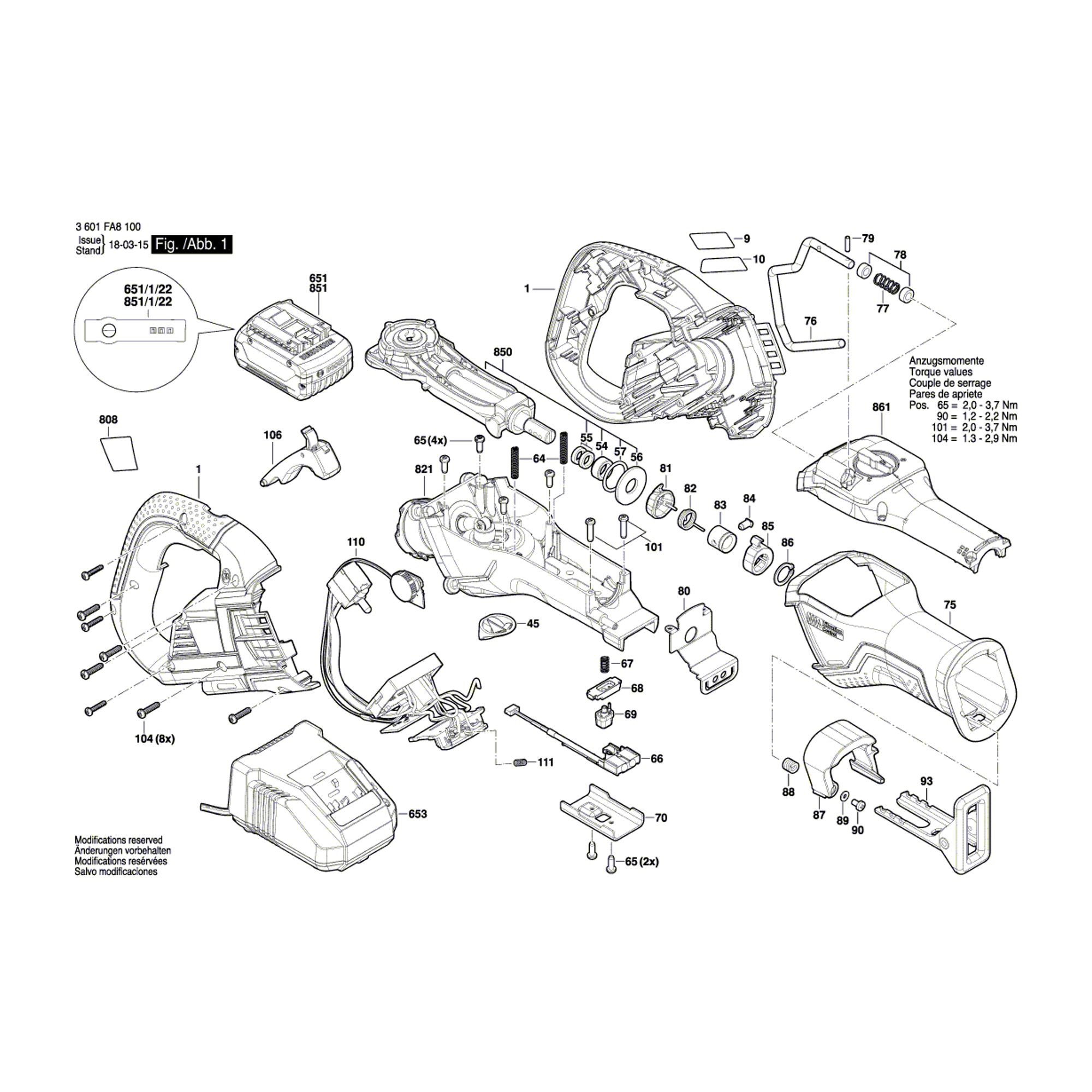 Vue éclatée Bosch GSA18V-32 3601FA8100 #01