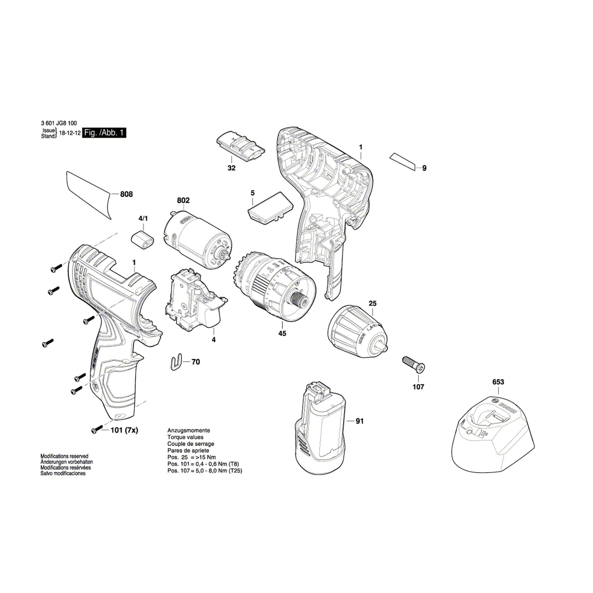 Vue éclatée Bosch GSB120-LI 3601JG8100 #01