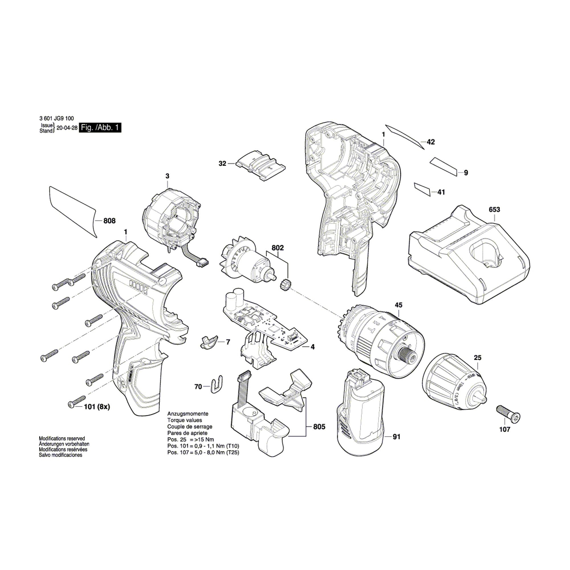 Vue éclatée Bosch GSB12V-30 3601JG9100 #01